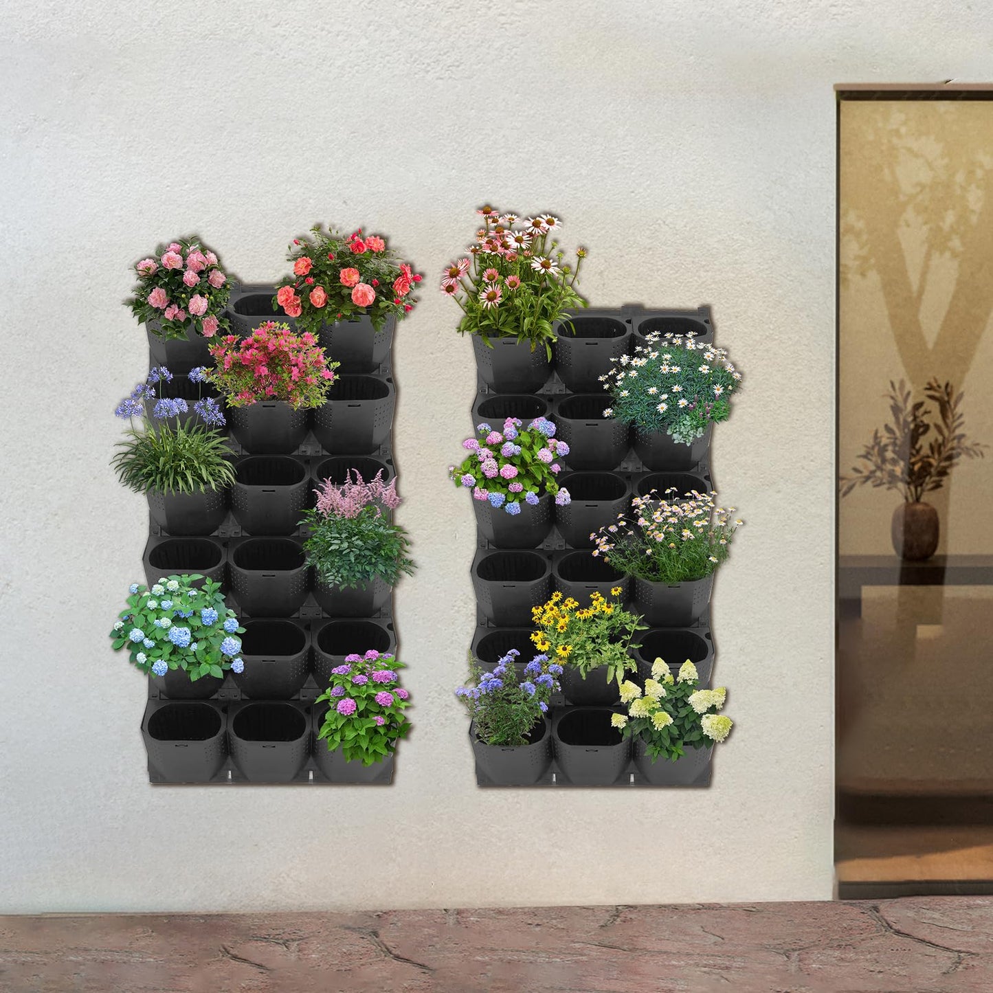 36 Pockets Vertical Wall Planters, Hanging Planting Grow Bags, Garden Planter Wall Mounted Stackable Planter, Plant Grow Bag Outdoor Indoor Gardening Vertical Greening Flower Container (Black)