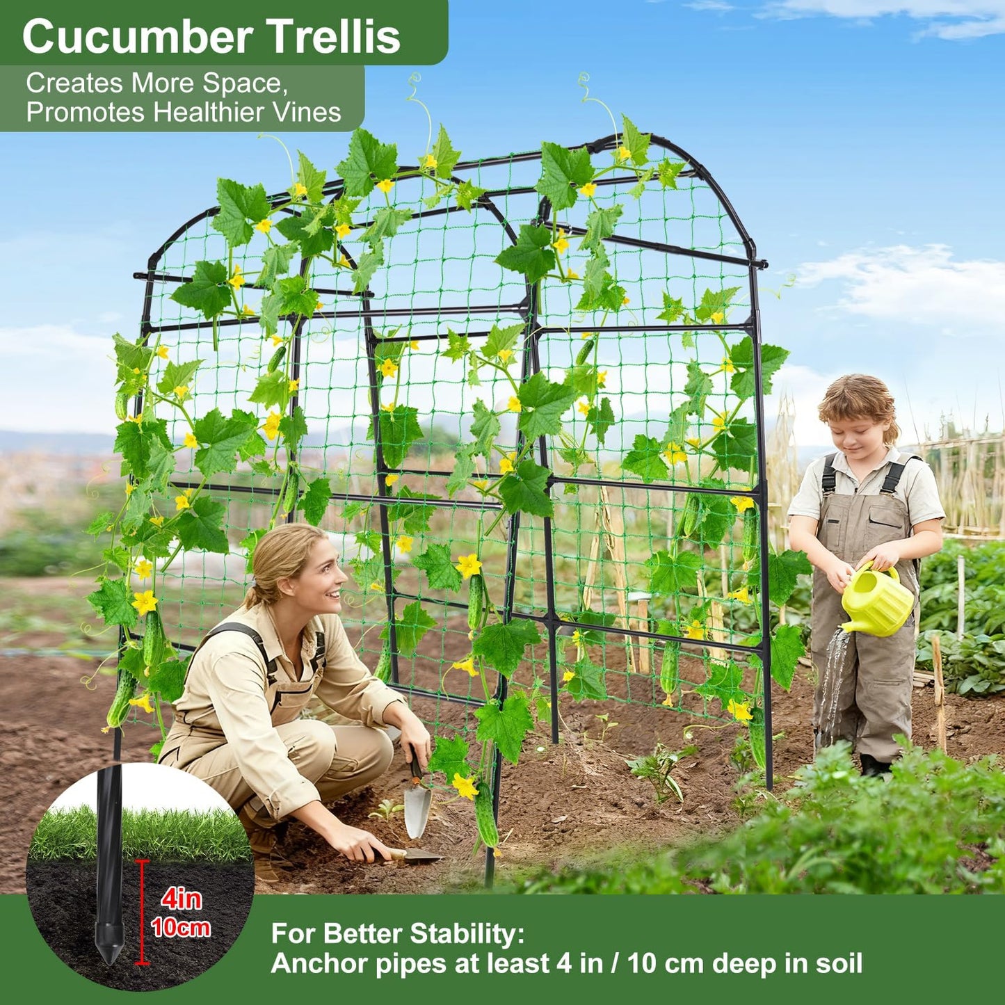 OTOSUNNY Garden Arch Tunnel Trellis for Climbing Plants Outdoor, 7 ft Tall Metal Walkway, Arbor Archway for Climbing Vines Vegetables Yard Lawn, Cucumber Trellis for Garden Raise Bed, Black