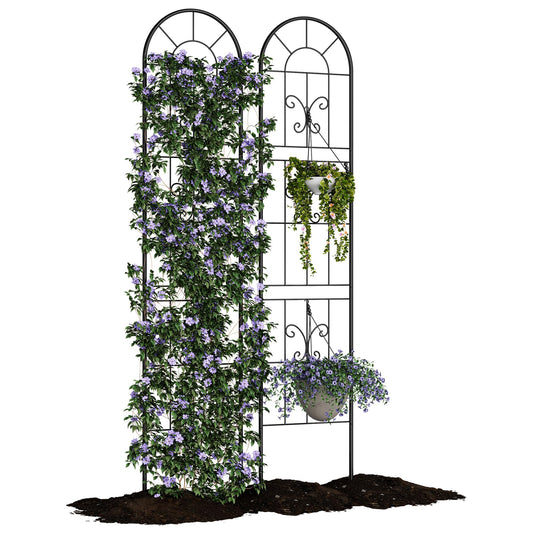 GarveeLife 2 Pack 55x11 in Black Metal Plant Trellis - Sturdy Rustproof Climbing Support for Roses, Vines & Vegetables - Indoor/Outdoor Garden Trellis for Pots, Houseplants & Patio Decor