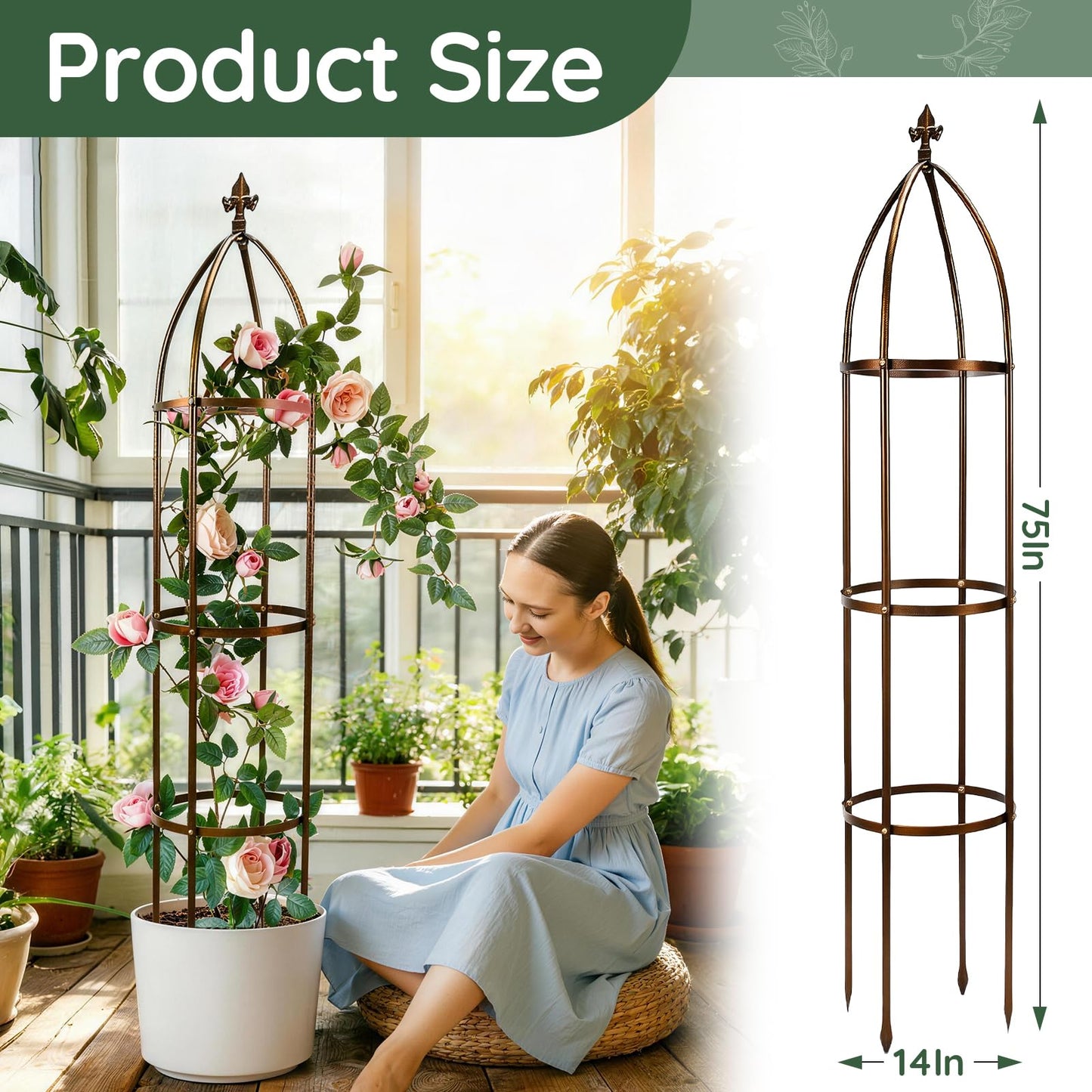 6.3Ft 100% Metal Garden Obelisk Trellis for Climbing Plants Outdoor, Rose Trellis for Potted Plants, Sturdy Garden Trellis for Climbing Vines, Vegetables, Flowers Stands, 1 Pack