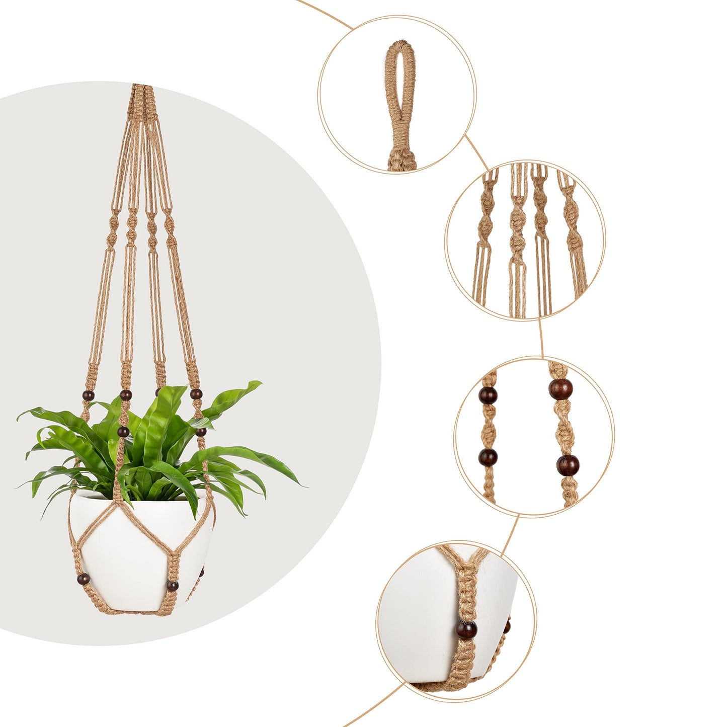 Mkono 43 Inch Macrame Plant Hanger Large for up to 12 Inch Pot Extra Long Hanging Plant Holder No Tassels and 3 Different Sizes Plant Hanger