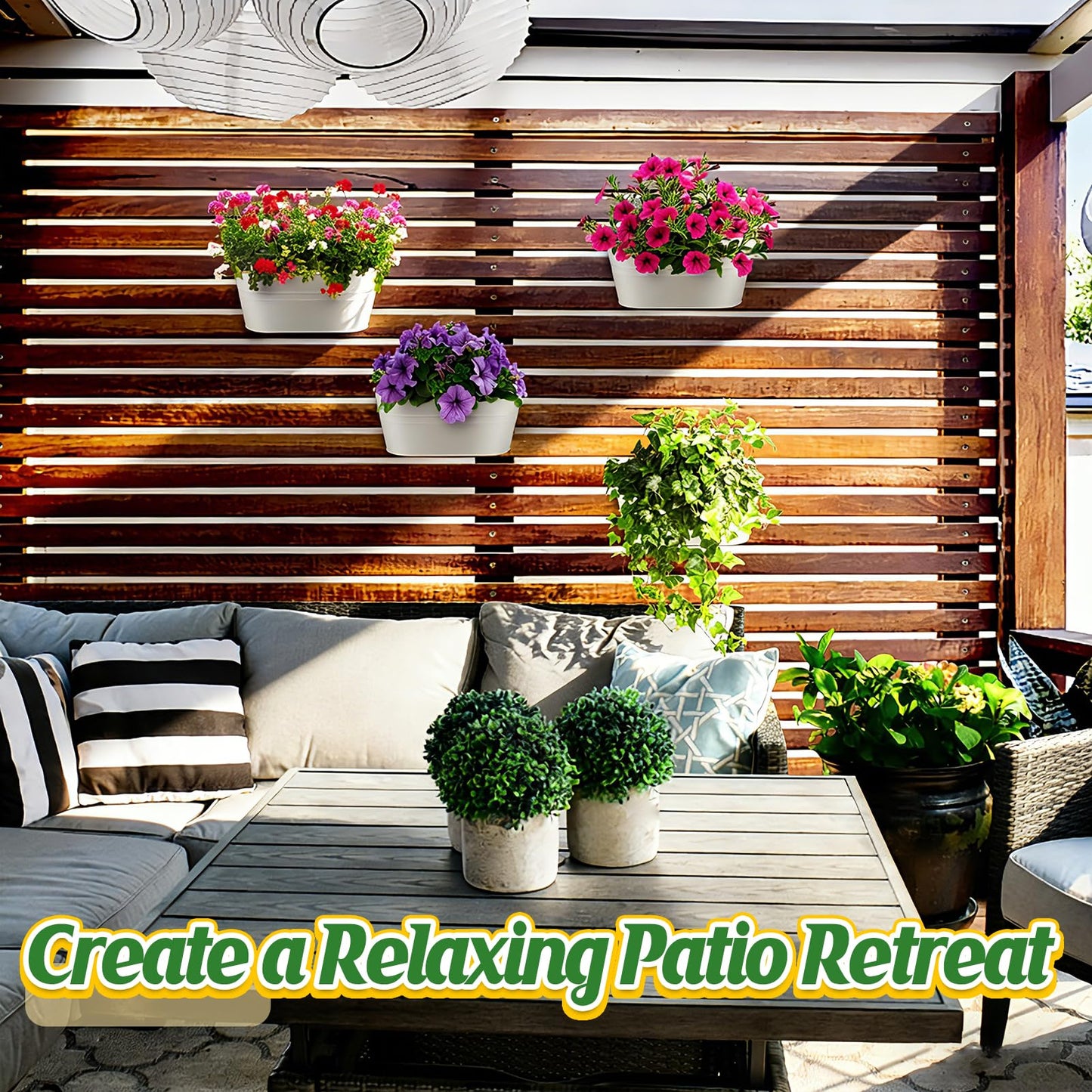 MADHOLLY Railing Planter with Drainage Holes - Sturdy Bucket Pots for Railing Fence, Countryside Style Metal Flower Pots for Herbs Balcony Garden Yard Decor, 4Pcs, White
