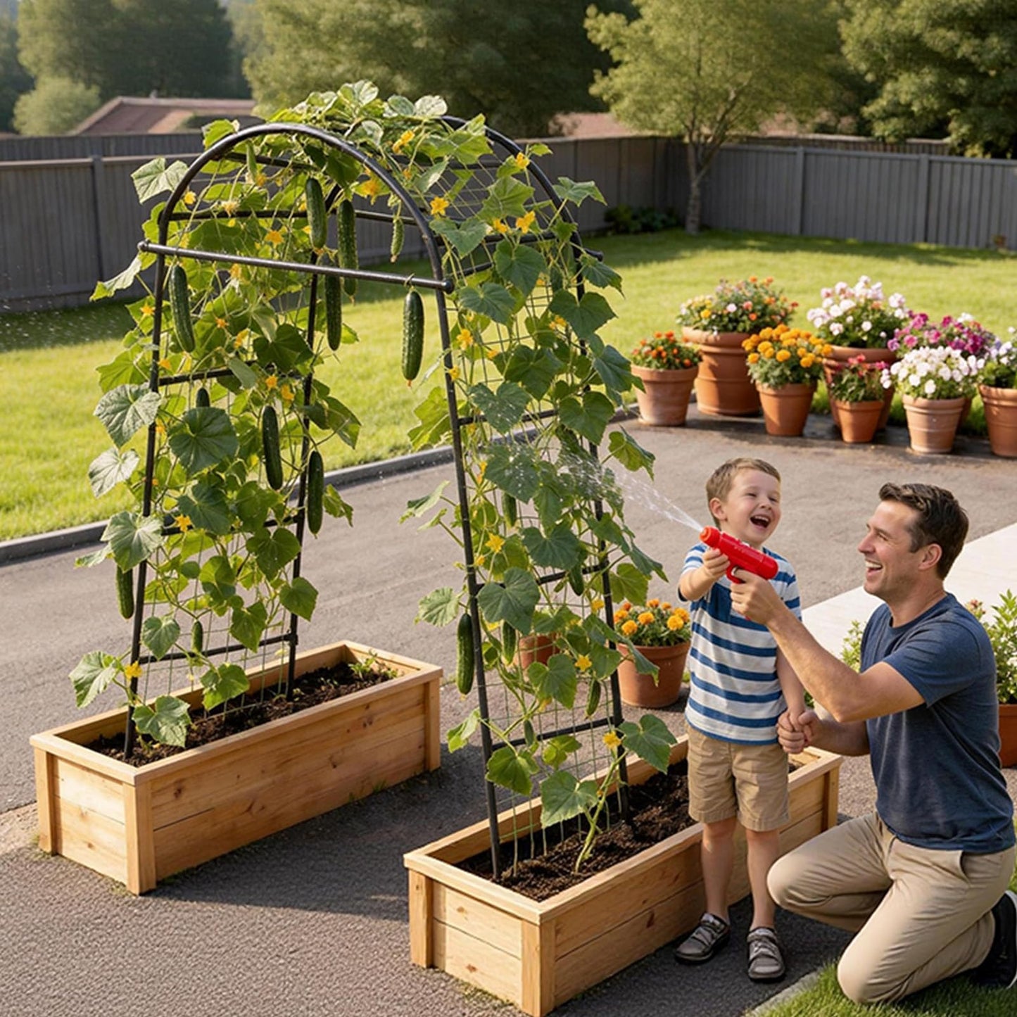VEVOR Cucumber Trellis, 81 inch Tall Garden Arch Trellis, U-Shape Garden Trellises for Raised Bed, Metal Arch Outdoor Climbing Plants Support for Vine, Peas, Beans, Zucchini, Tomato, Squash, Flowers