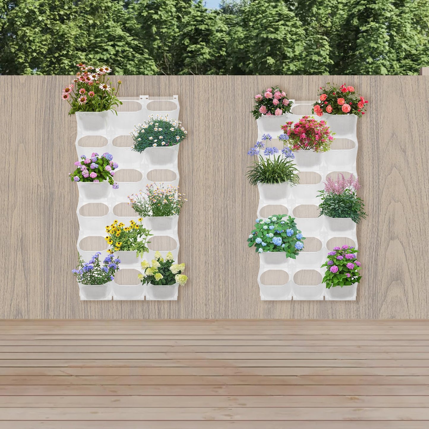 Eapmic Vertical Wall Planter with 36 Pots, Hanging Garden Plant Flowerpot Holder, Stackable Wall-Mounted Planter, Balcony Planters for Flowers Vegetables Fruits (White, 36 Pots)