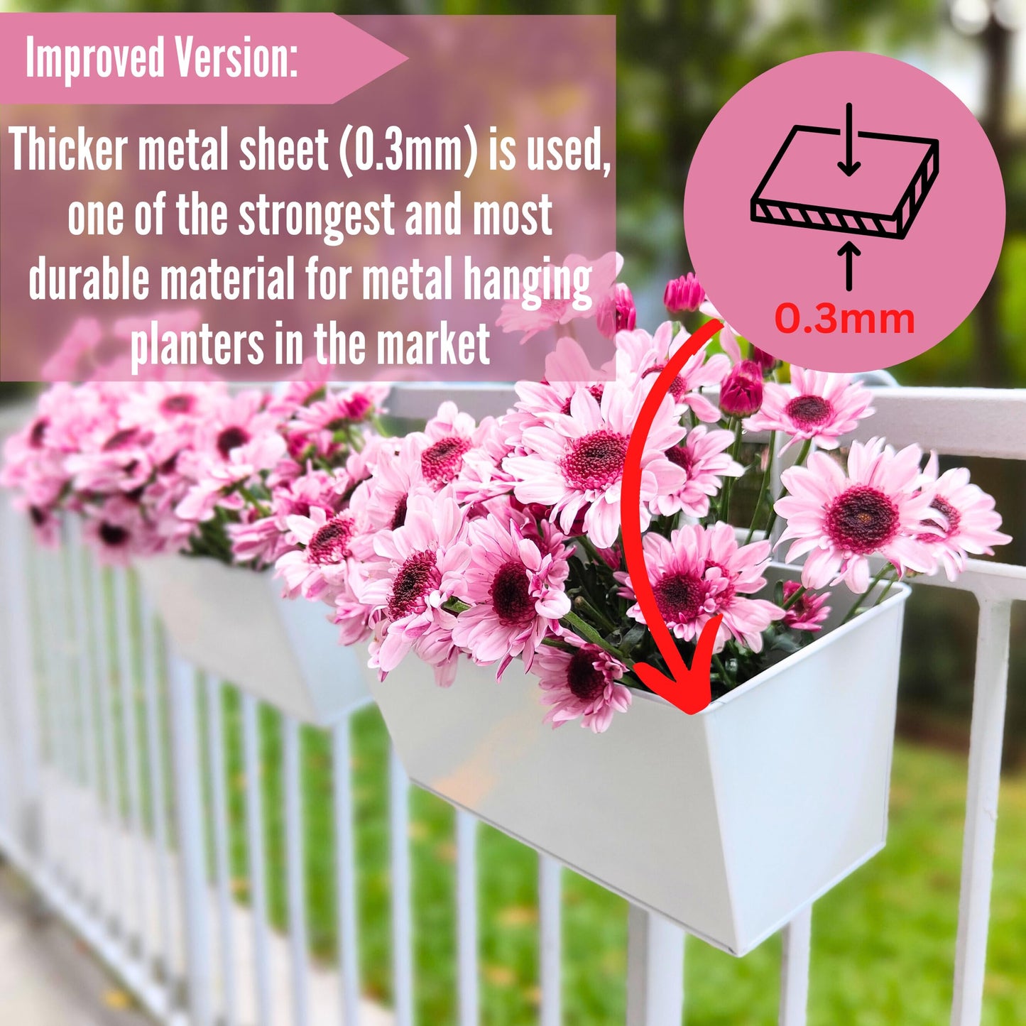 LaLaGreen Rail Planter (16 Inch, 4 Pack) Rectangular Metal Metal Hanging Flower Pots Railing Fence Balcony Gardening for Apartment Patio Planters Garden Style Iron Outdoor Deck Decoration Porch Decor