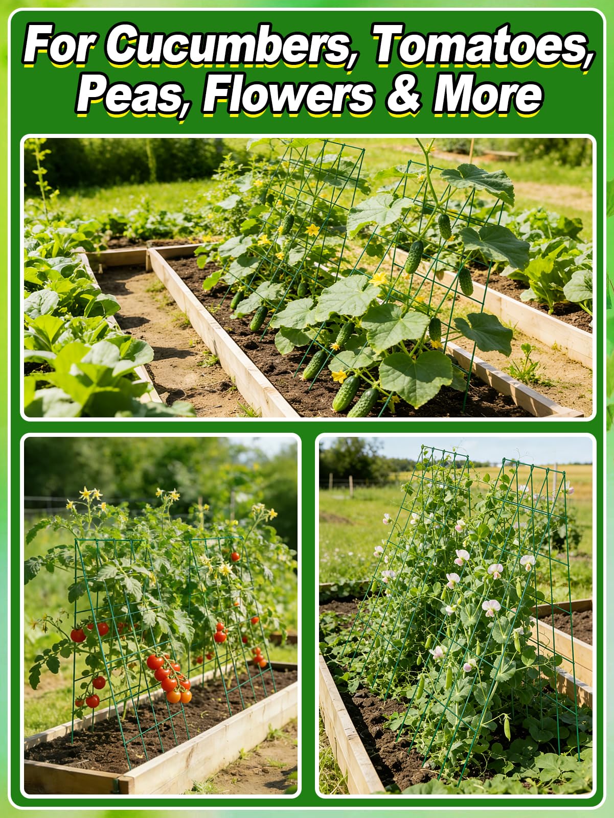 2 Sets Cucumber Trellis for Raised Garden Bed - 4.5mm Wire Heavy Duty Weather-Resistant Foldable A-Frame Metal Plant Support for Squash Pole Bean Climbing Plants Vegetables Outdoor, 39'' L x 15.7'' W