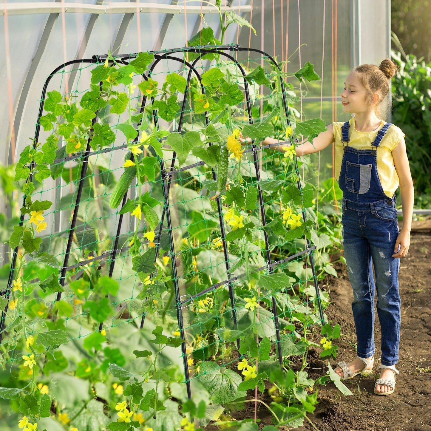 FOLLOOK Garden Cucumber Trellis for Climbing Plants Outdoor, 65 x 48 inch U-Shaped Garden Arch Trellis, Pea Tomato Cucumber for Raised Bed, 120x160-BLK