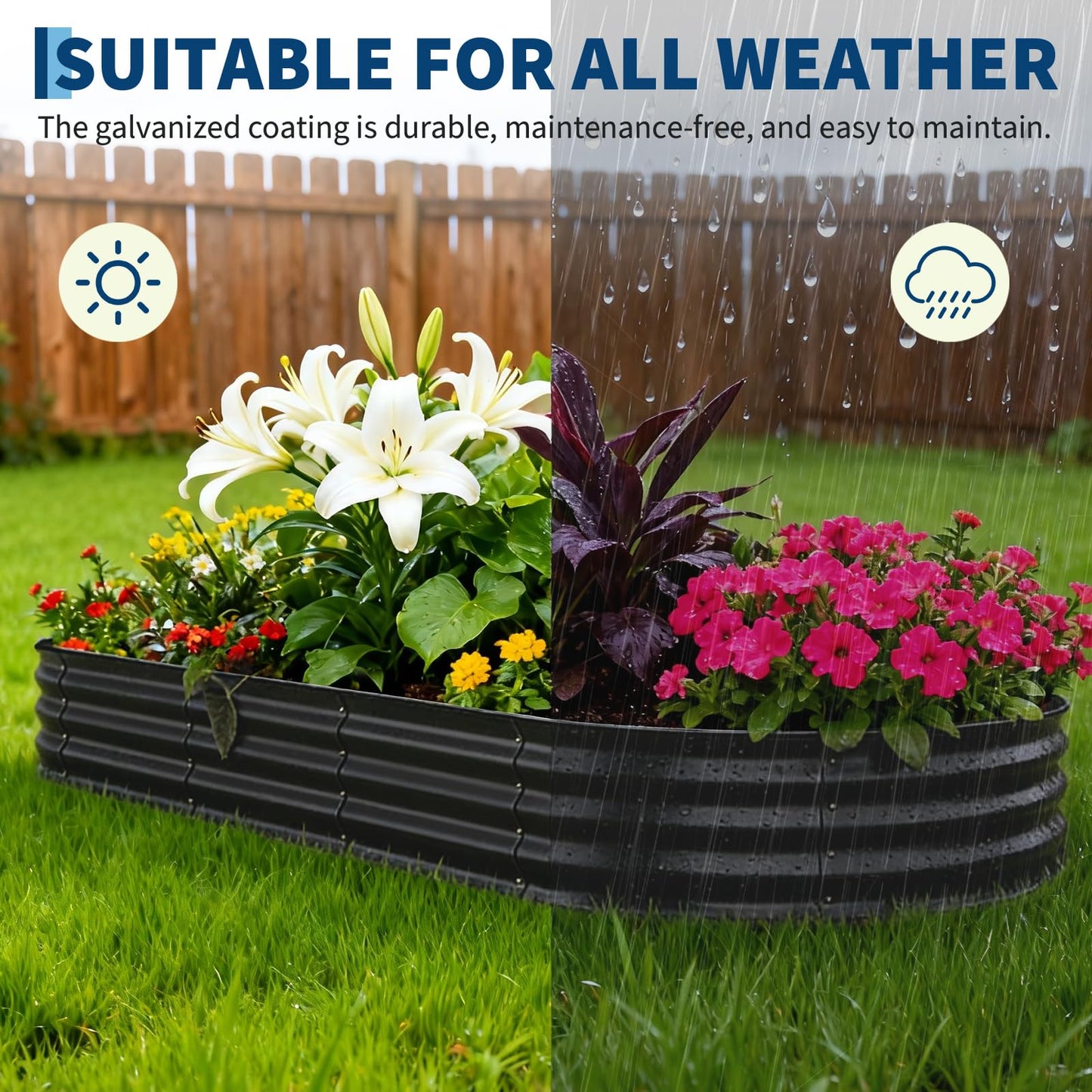 Garvee 8x4x1ft Galvanized Raised Garden Bed, Oval Metal Planter Box with Anti-Cut Safety Edges, 359 Gallons Rust-Resistant Deep Root Planter for Outdoor Vegetables, Flowers, Herbs, Beige