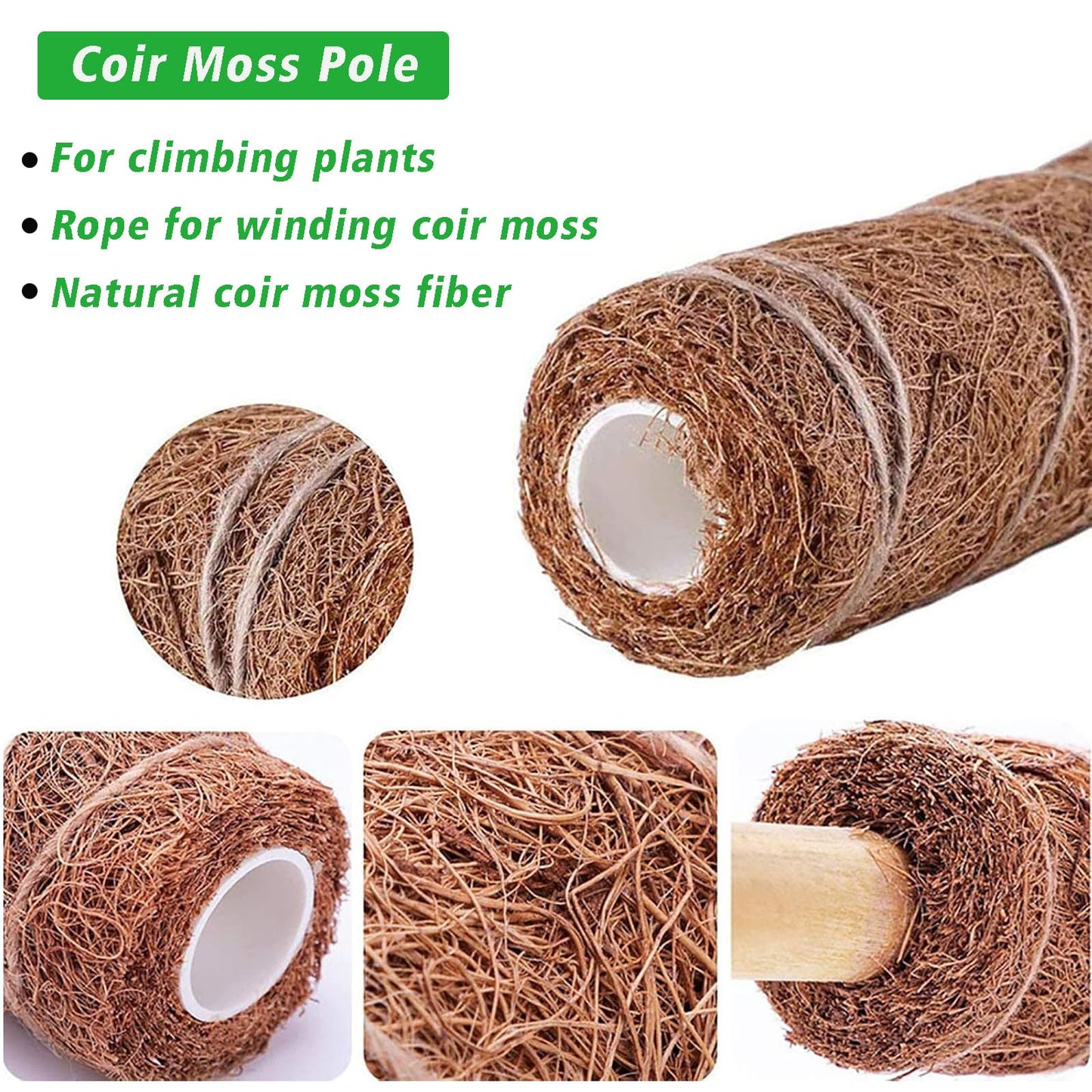 YEAJON 4 Pcs 15.7 Inch Coir Moss Totem Pole Monstera Plant Support with 2 Pcs 32.8ft Jute Rope, Plant Stakes for Indoor Plants Climbing, Support Extension(4 Packs 15.7 Inch)
