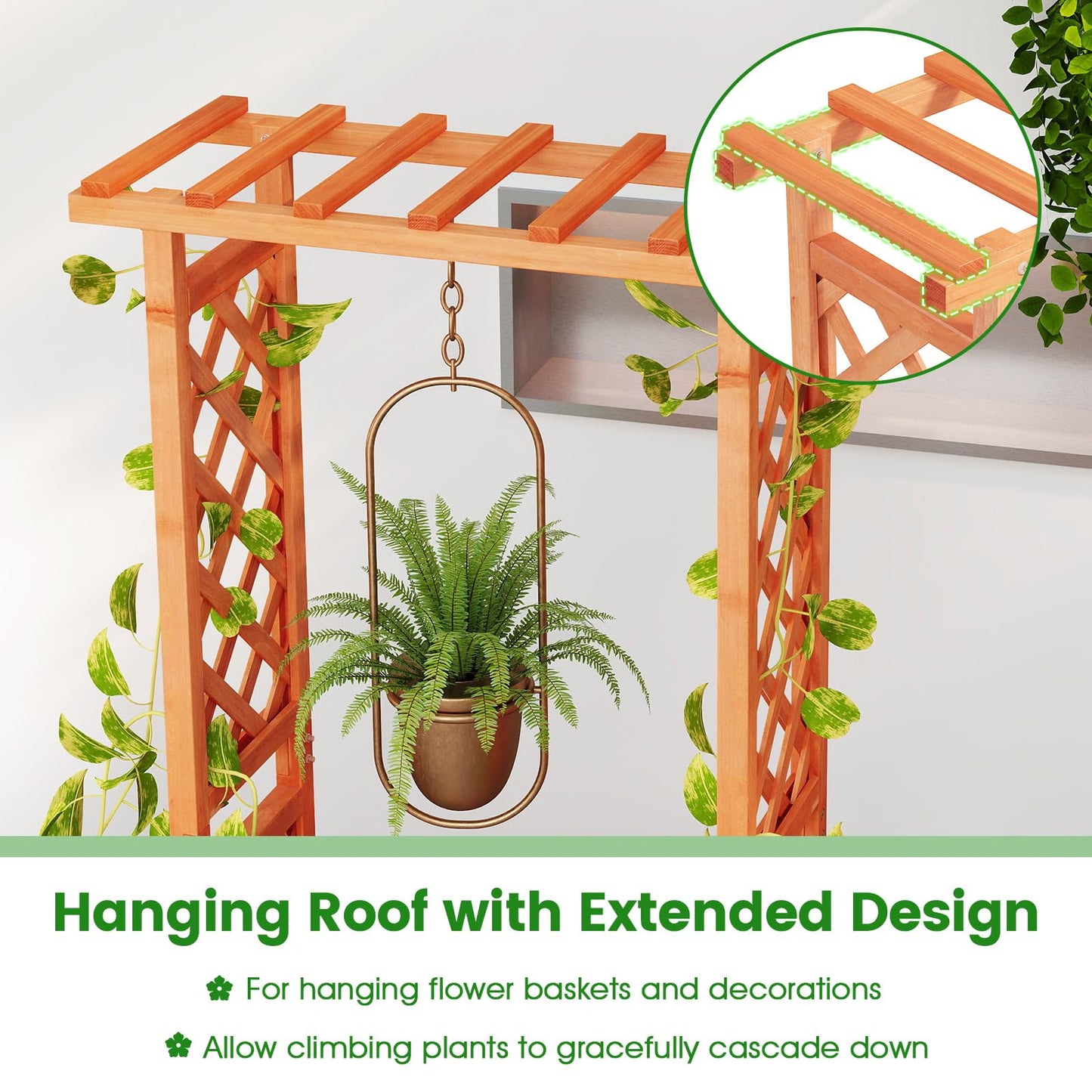LDAILY Raised Garden Bed with Trellis, Above Ground Garden Bed with Hanging Roof, Side Trellis, & Drainage Holes, Planter Box for Outdoor Climbing Plants Vines Flowers (1, 31" L x 14" W x 60" H)