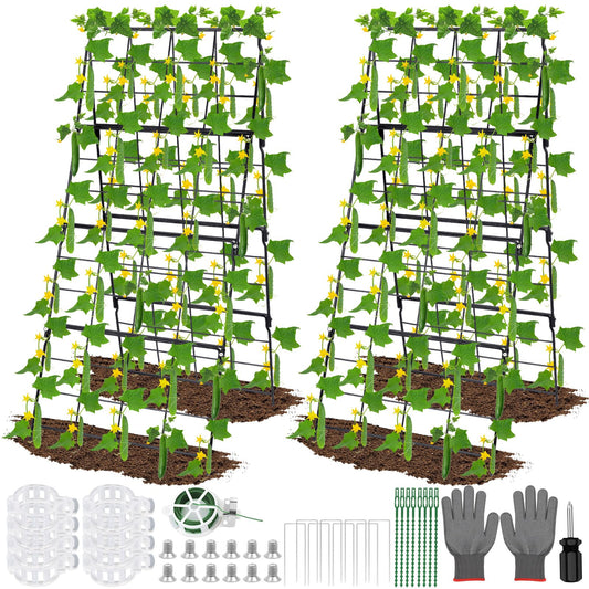 2Packs 17 x 42 Inch Garden Trellis for Raised Beds Foldable Climbing Plant Support Cucumber Trellis Outdoor A-Frame Metal Vegetable Bean Trellis with Garden Supplies for Grape Tomato Peas Flower