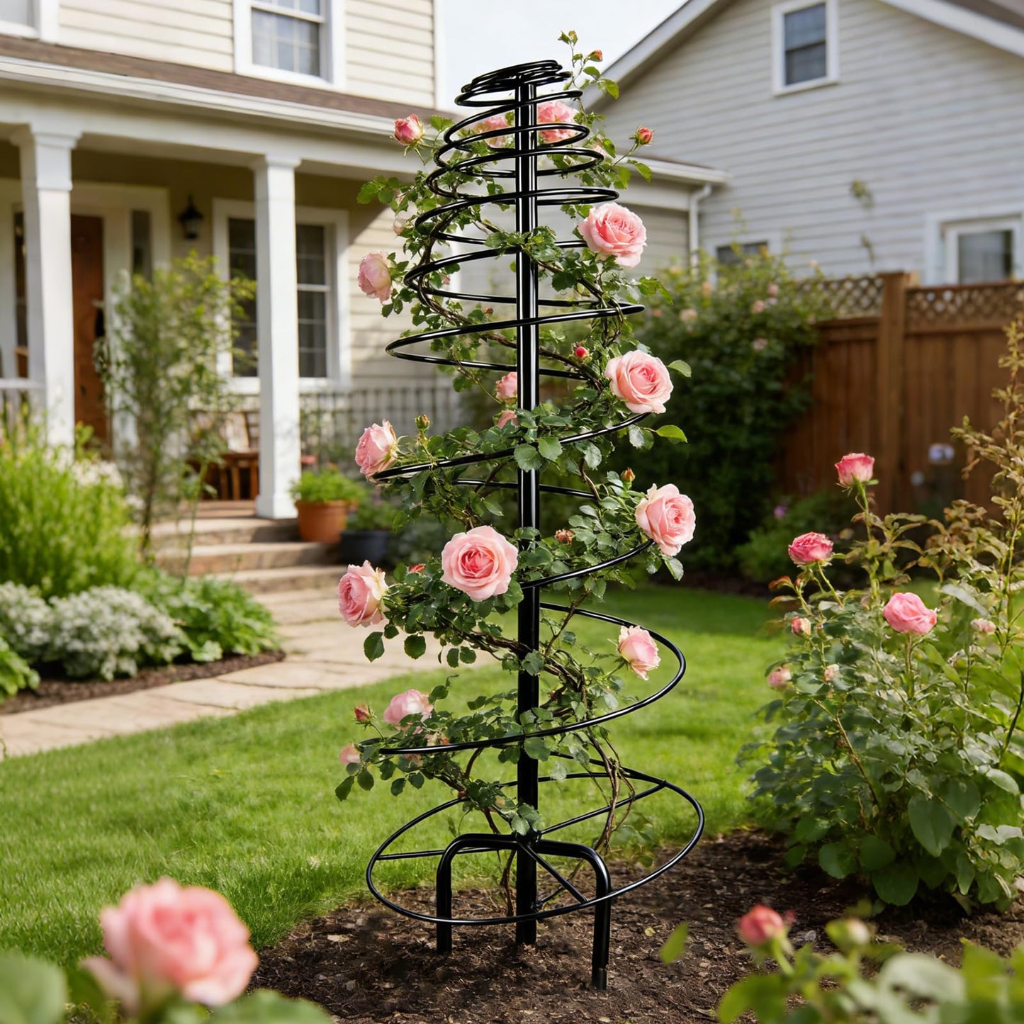 2 Pack Spiral Metal Trellis for Climbing Plants Outdoor, 75" Adjustable Plants Trellis Support Metal Garden Trellis with Center Pole and 3 Pronged, Climbing Plant Grow Cage Stand for Plants Flowers