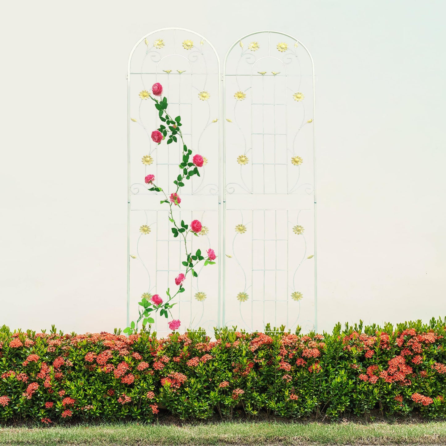 2 Pack Garden Trellis for Climbing Plants 86.7'' x 19.7''，Yellow Metal Garden Trellis，Heavy Duty Rustproof Plant Trellis for Potted Plant Support Tall Wall Trellis for Rose Vegetable Cucumber