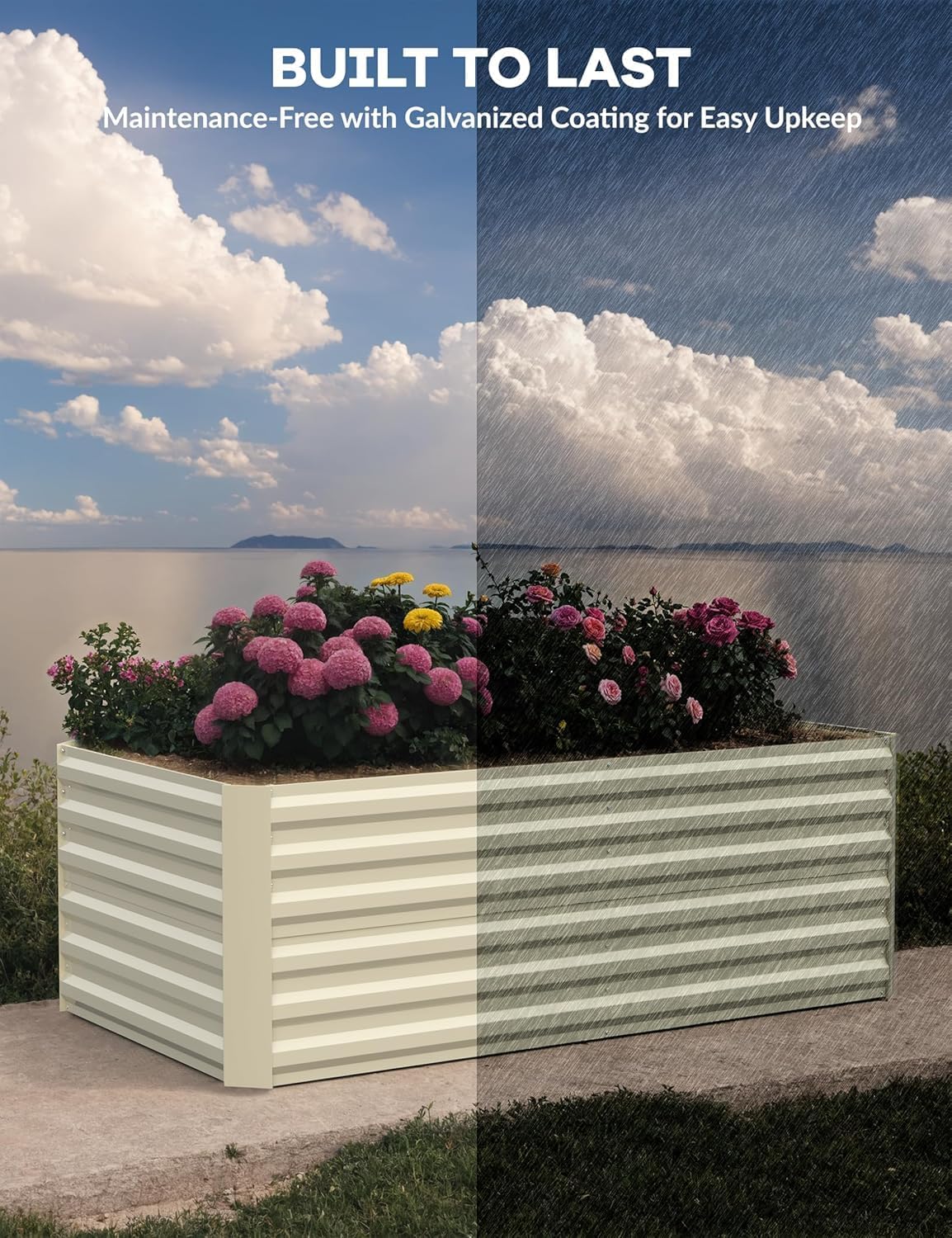 IDEALHOUSE 6x3x2 Ft Galvanized Metal Raised Garden Bed, 24-Inch Tall Heavy Duty Planter Box for Vegetables, Herbs & Flowers, Rust-Resistant Outdoor Gardening Bed, Beige