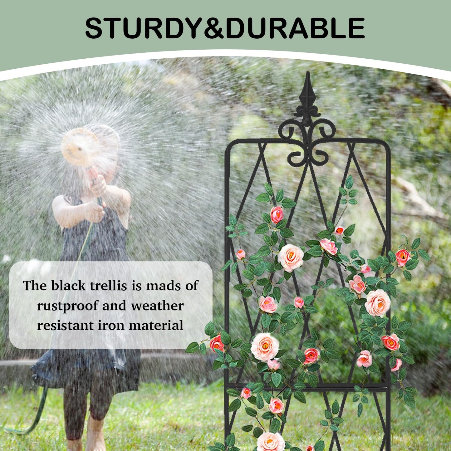 Garden Trellis for Climbing Plants Outdoor, 70"X18" Metal Trellises, Decorative Garden Fencing Flower Trellis with Durable Powder Coating for Vines Plant Rose, Vegetable Support, Black (2, Pattern-A)