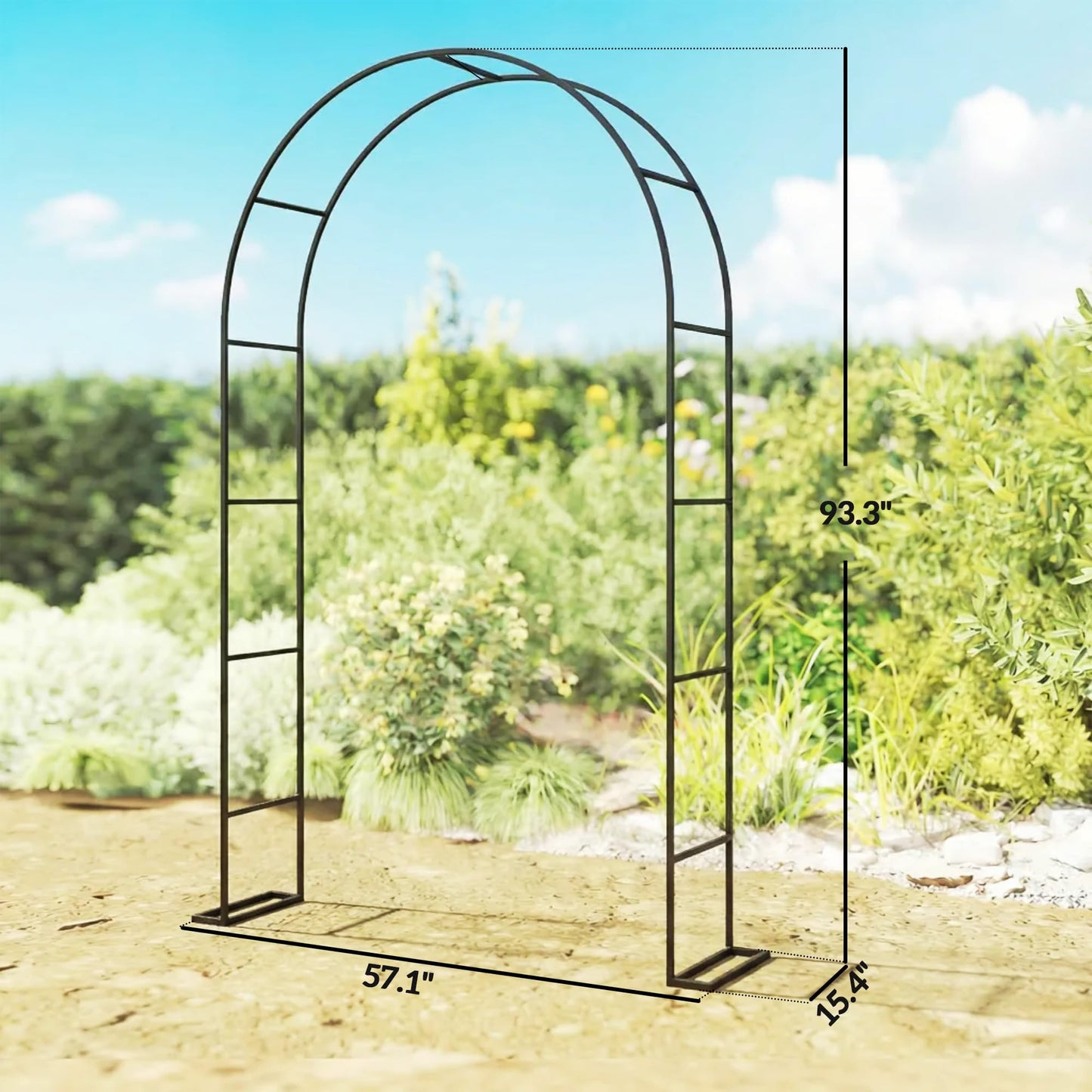 Outsunny 8 ft Steel Garden Arch, Garden Arbor Trellis with Large Base for Climbing Plants, Roses, Vines, Wedding Arch Stand for Outdoor, Lawn, Backyard, Black