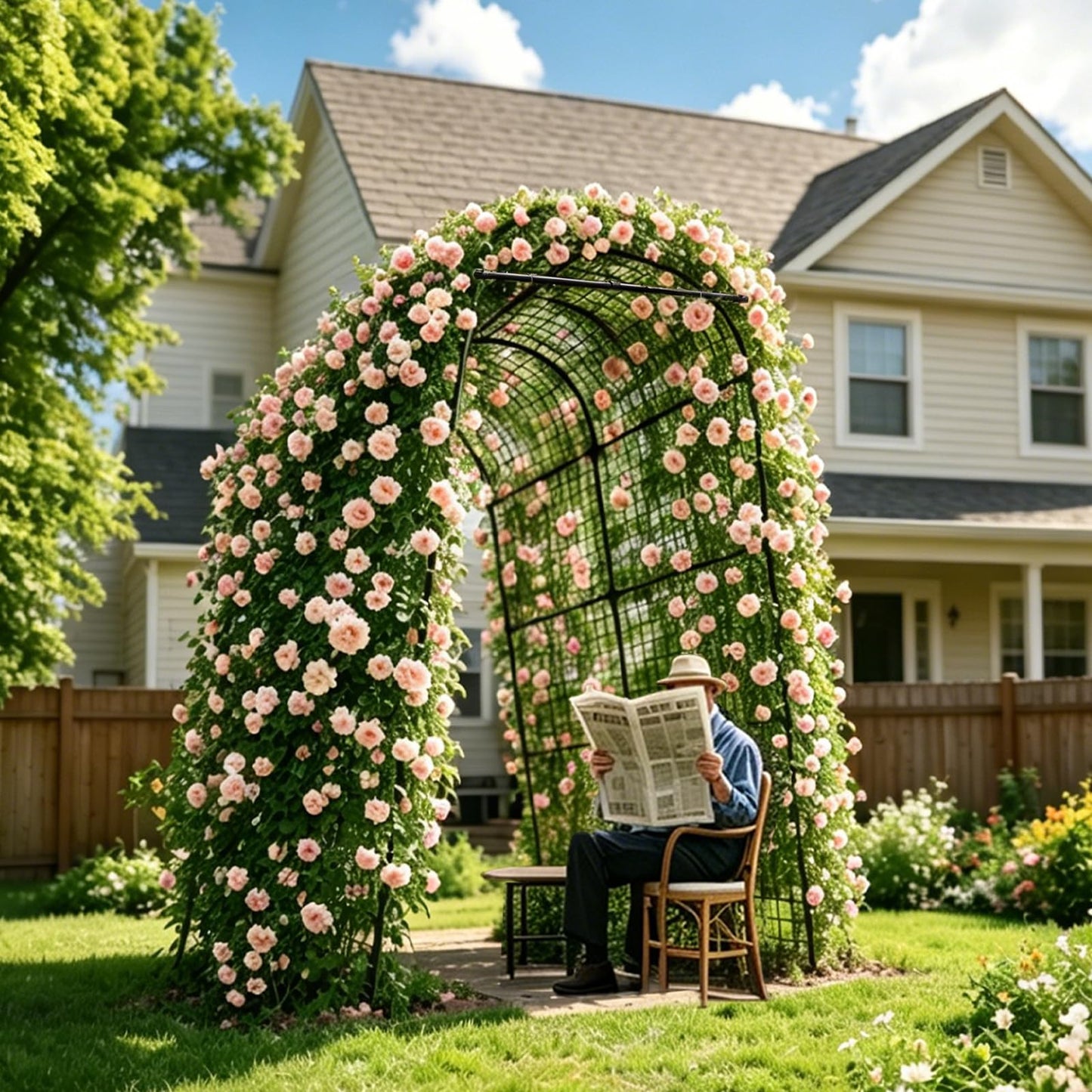 Large Garden Arch Trellis 63" x 49" x 83" Heavy-Duty Plant Support Structure with Nylon Netting & 100 Leaf Ties – Reusable Climbing Plant Trellis for Vegetables, Fruits & Flowers