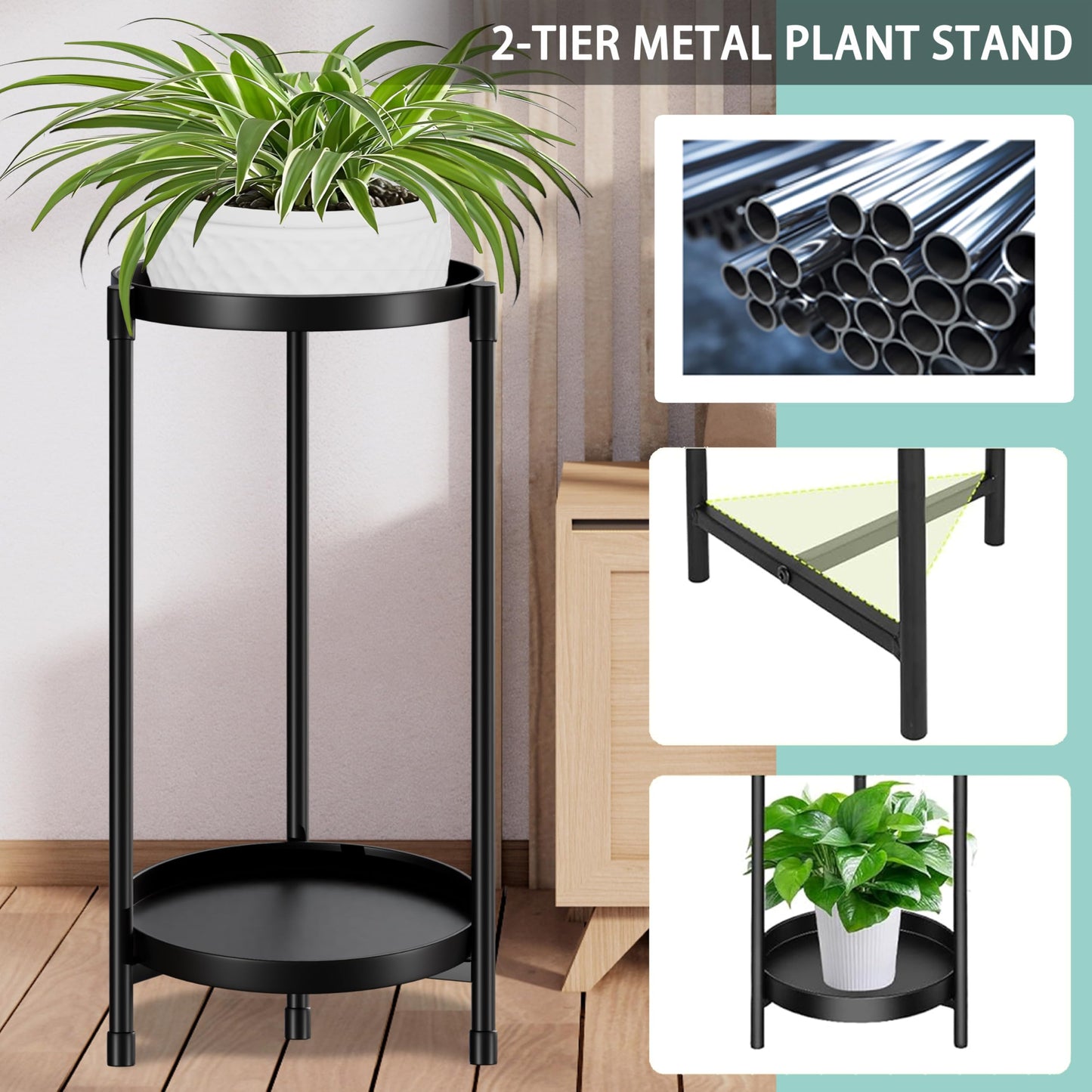 Atpddpey Plant Stand indoor outdoor - 2 Tier black Tall Metal Flower Pot Holder Potted Display Rack - Heavy Duty Corner Plant Shelf for Patio Garden Balcony Living Room Bedroom