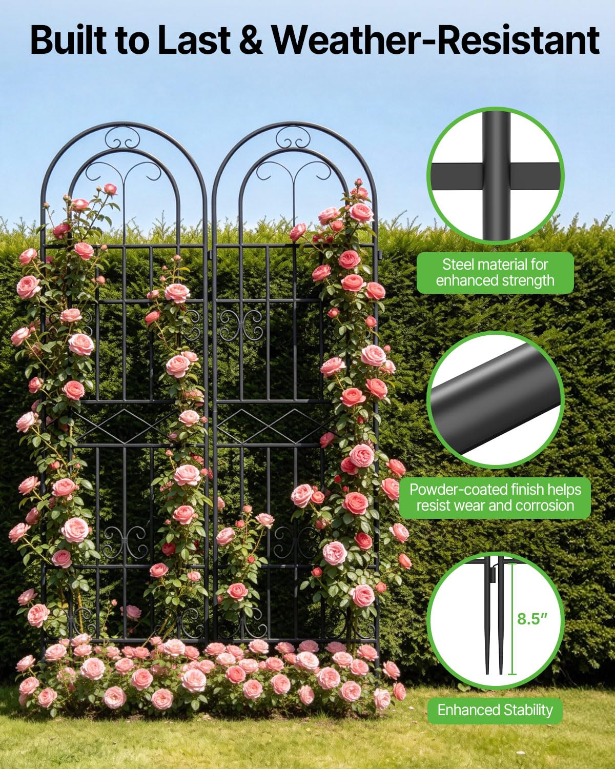 Suteck Garden Trellis for Climbing Plants Outdoor, 71” H x 20” W, 2 Pack Metal Garden Trellis with Rustproof Powder-Coated, Rose Trellis for Patio Lawn Yard, Flower & Vegetable Support