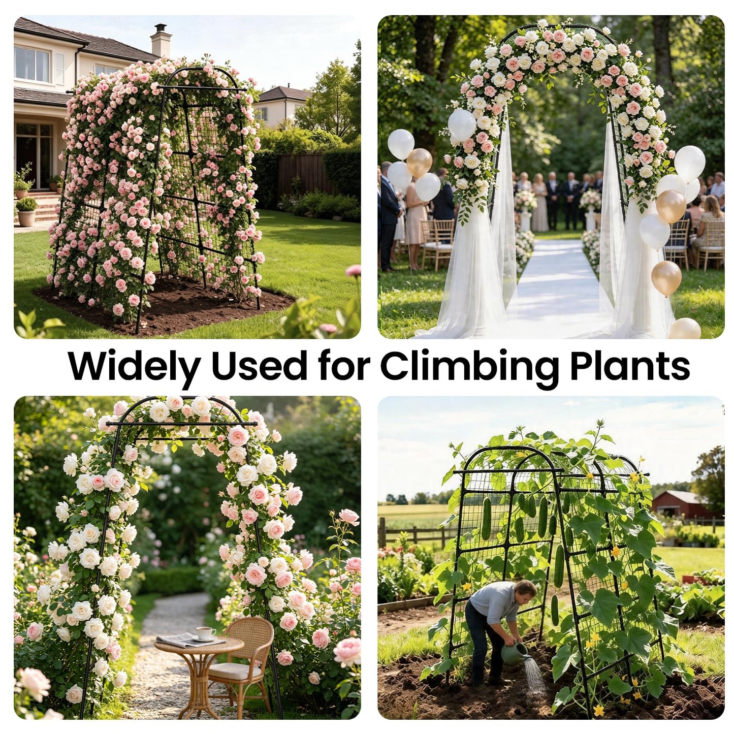 Large Garden Arch Trellis 63" x 49" x 83" Heavy-Duty Plant Support Structure with Nylon Netting & 100 Leaf Ties – Reusable Climbing Plant Trellis for Vegetables, Fruits & Flowers