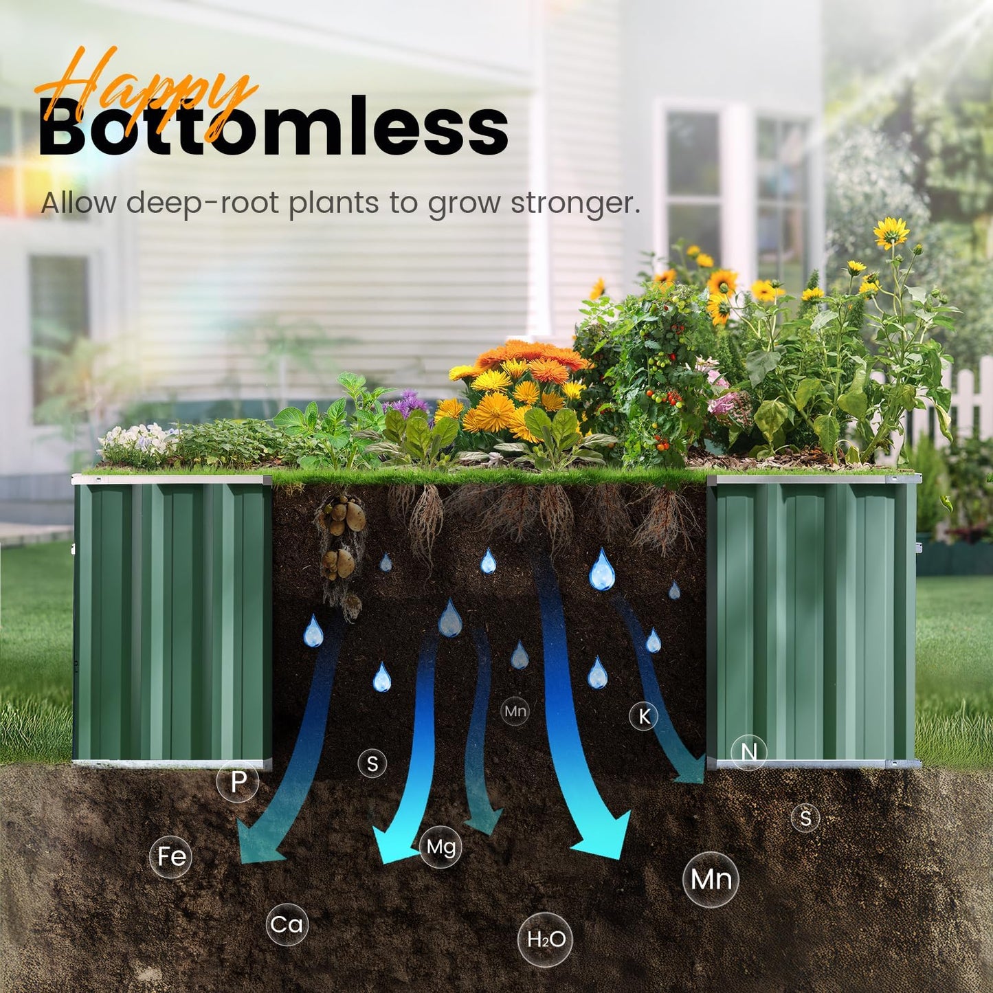 KING BIRD 68" x 36" x 24" Galvanized Raised Garden Bed Outdoor Heightened Steel Metal Planter Box for Deep-Rooted Vegetables, Flowers, Large Raised Bed Kit(Green)