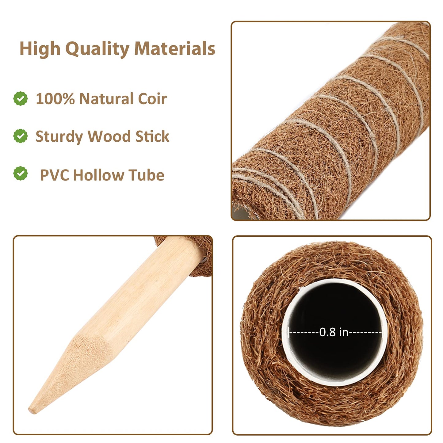 DACHUI 24 Inches Moss Poles for Climbing Plants, 2 Pcs Coco Coir Totem Pole-Support Indoor Plants to Grow Upwards