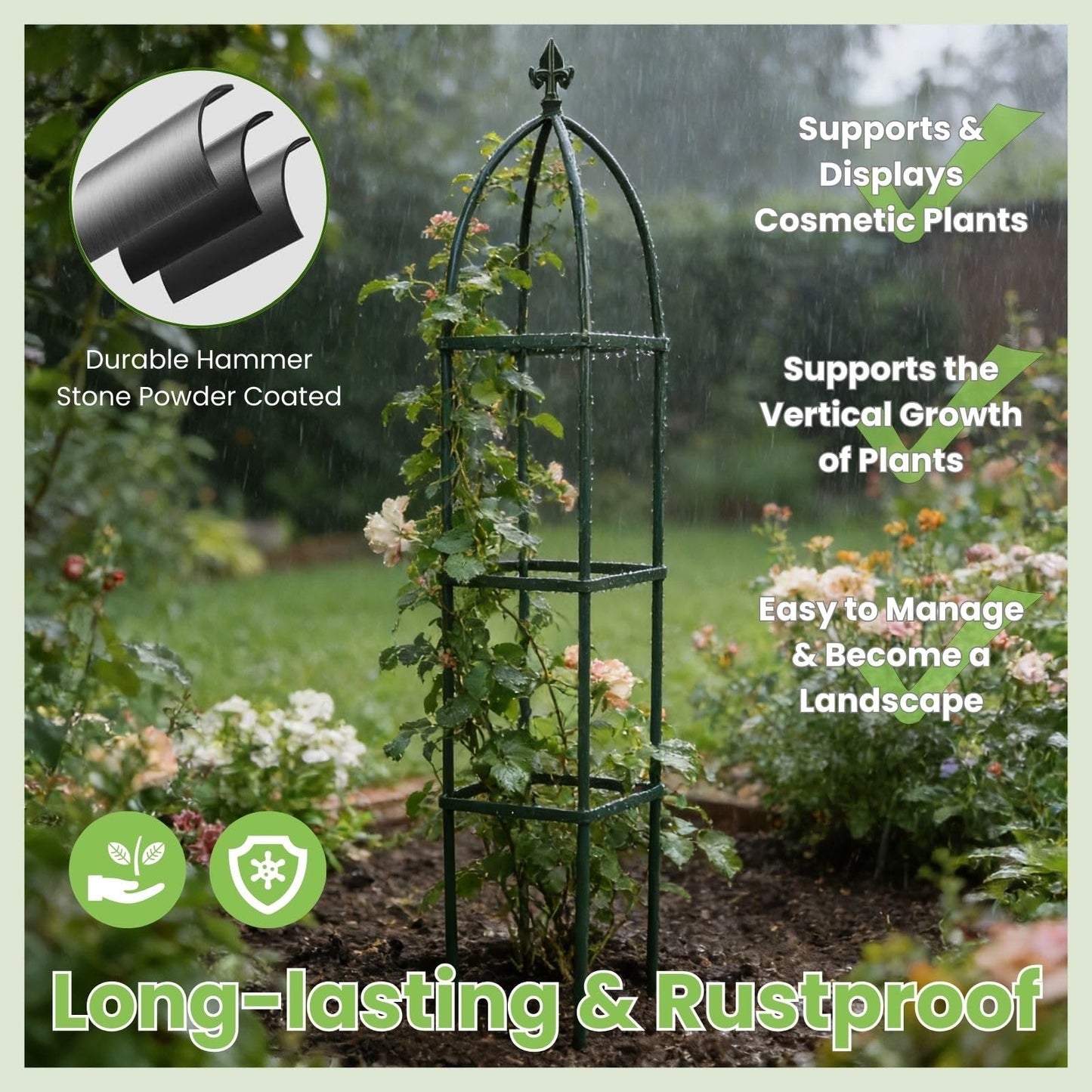 Lancisism 100% Metal Trellis for Climbing Plants Outdoor - Garden Metal Obelisk Trellis Vertical Plant Support for Climbing Vines & Flowers - Sturdy Steel Arch Trellis for Potted Plants Indoor Black