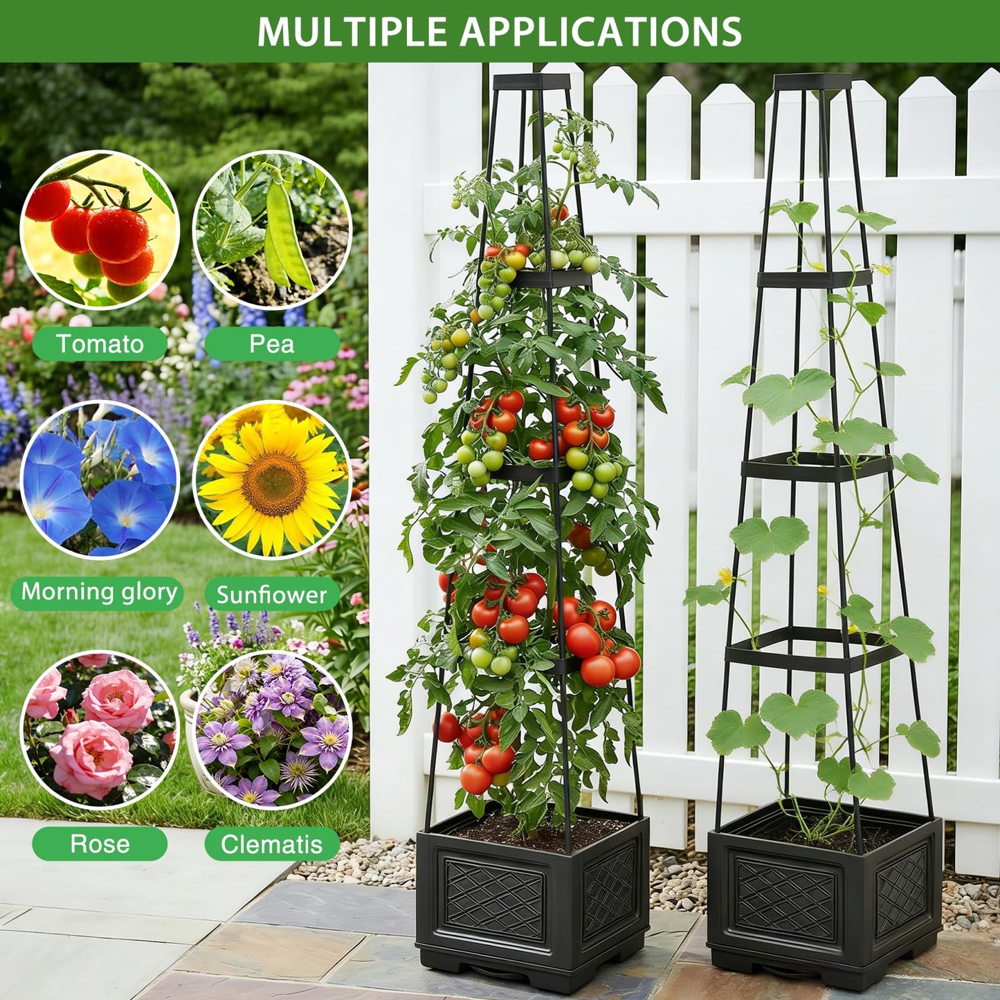 Tomato Planter with Wheels & Self Watering - 57" Tiered Pot with Drip Tray for Climbing Plants, Vegetable Vine, Flowers - Mobile Indoor/Outdoor Gardening for Small Space, Patio, Balcony (2 Pack)