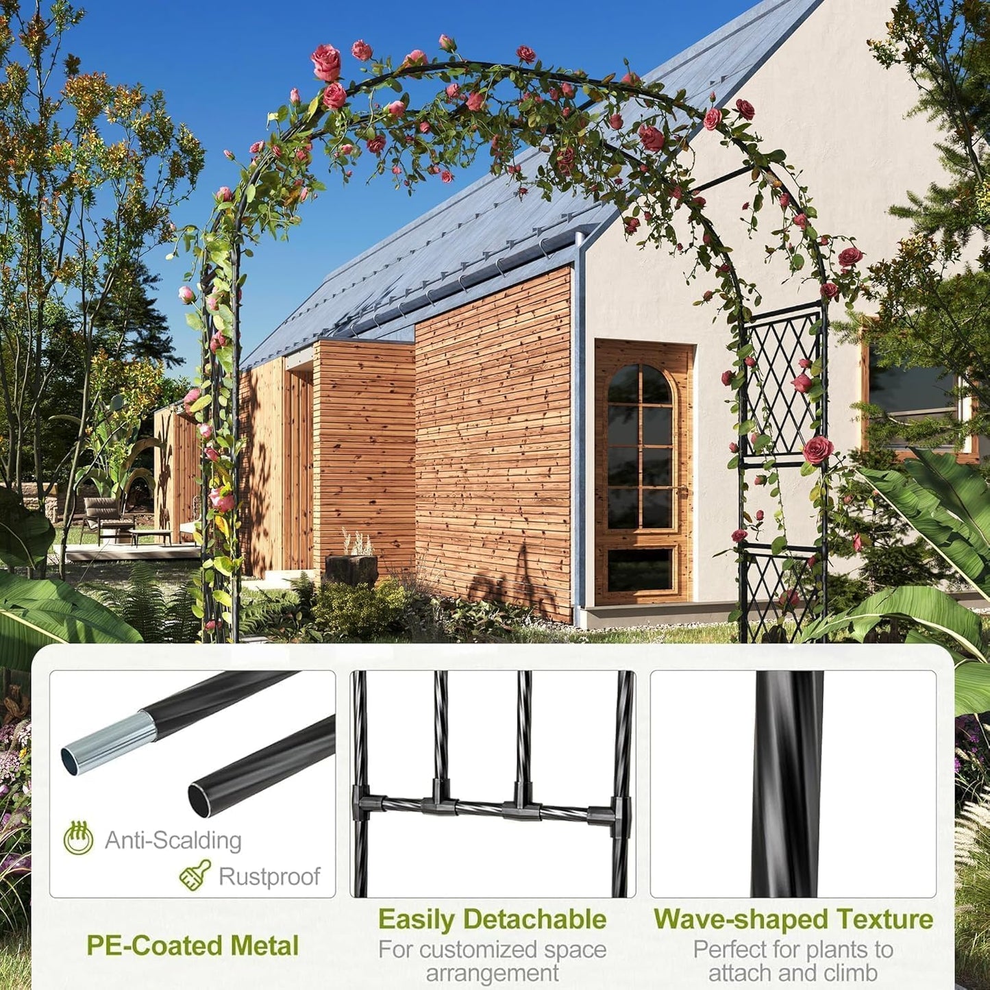 90.5" Garden Arbor with 2 Planter Boxes | PE-Coated Metal Arch Trellis for Climbing Plants, Rust-Resistant Wedding Archway & Decorative Lawn, Backyard Yard Frame | Weatherproof & Easy Assembly