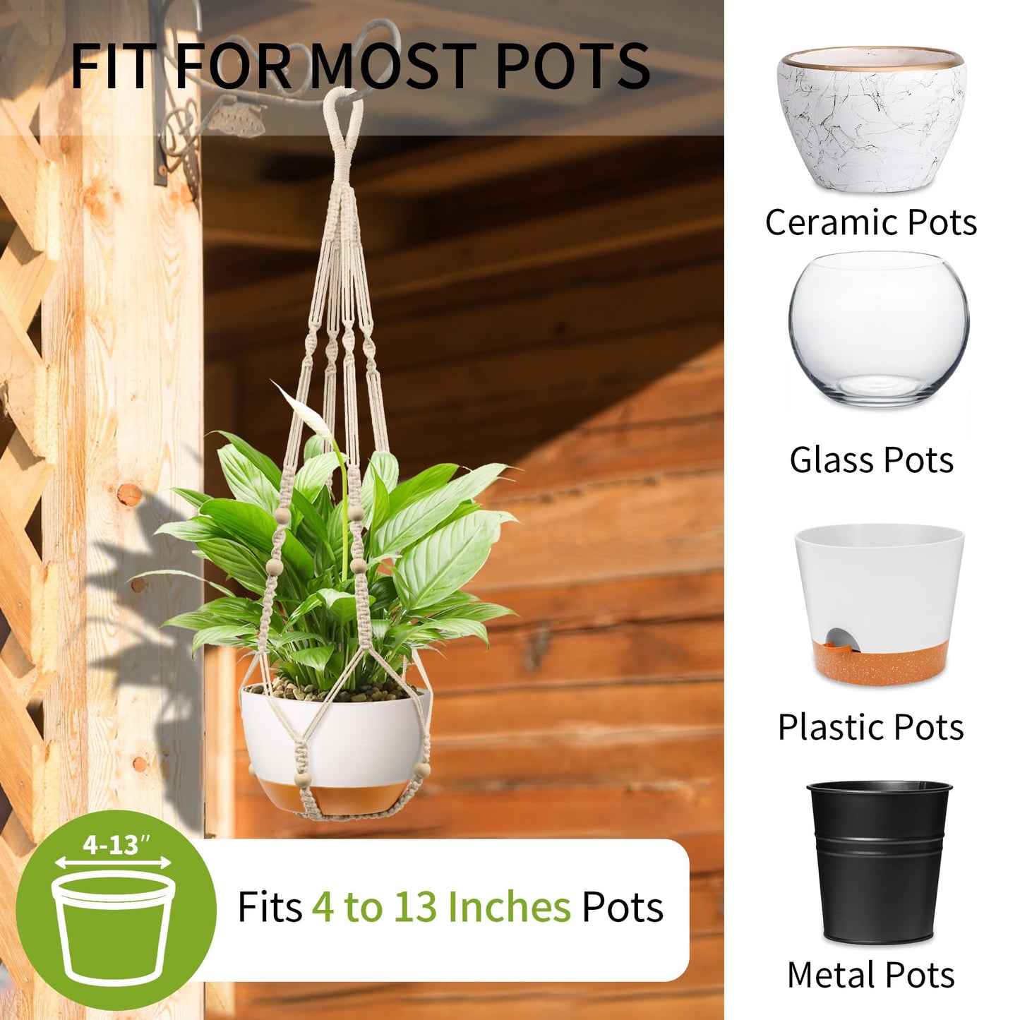 IDEEEPAN Macrame Plant Hanger - Fits 4 to 13 inches Pots for Indoor Outdoor, 35 Inch, Set of 2, Ivory (POTS NOT Included)