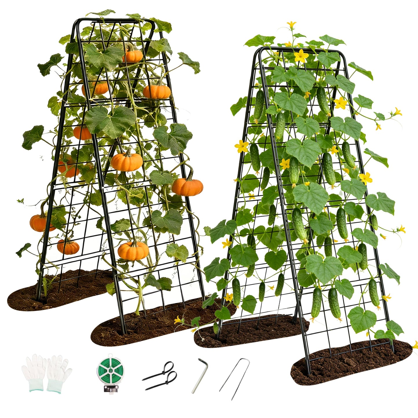 Garden Trellis for Cucumbers, 50” x 16“ Adjustable A-Frame Plant Support for Climbing Plants Outdoor, Vegetable, Flowers, 2 Pack Heavy Duty 1cm Metal Vegetable Trellis for Backyard, Raised Bed, Patio