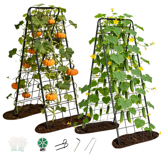 Garden Trellis for Cucumbers, 50” x 16“ Adjustable A-Frame Plant Support for Climbing Plants Outdoor, Vegetable, Flowers, 2 Pack Heavy Duty 1cm Metal Vegetable Trellis for Backyard, Raised Bed, Patio