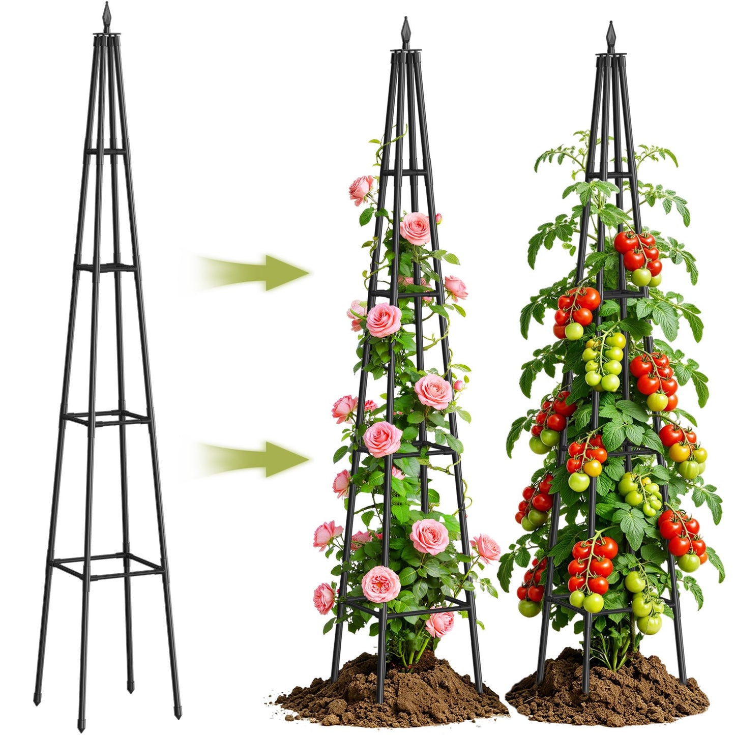 Obelisk Trellis for Climbing Plants Outdoor,6 Ft Garden Trellis for Potted Plants, Metal Trellis with Anti-Rust Coated for Potted Plants Indoor, Plant Support for Vegetables, Vines