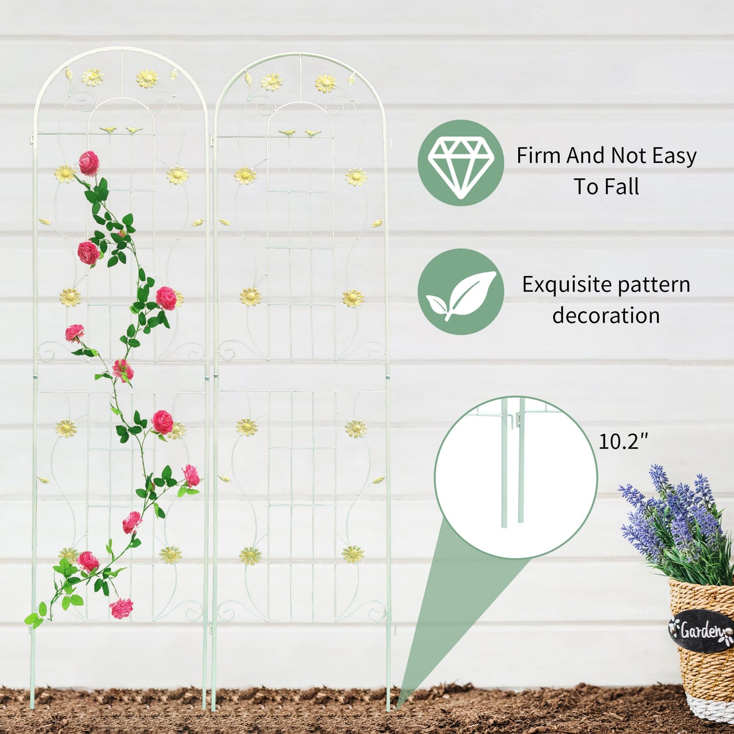 2 Pack Garden Trellis for Climbing Plants 86.7'' x 19.7''，Yellow Metal Garden Trellis，Heavy Duty Rustproof Plant Trellis for Potted Plant Support Tall Wall Trellis for Rose Vegetable Cucumber