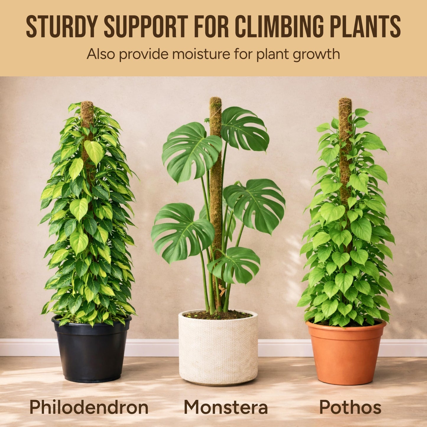 Craft911 Moss Pole Monstera Plant Support – 2 Pack 48” Bendable Moss Pole Monstera Plant Support, Plant Stakes for Indoor Plants, Tall Plant Sticks Support for Climbing Plants