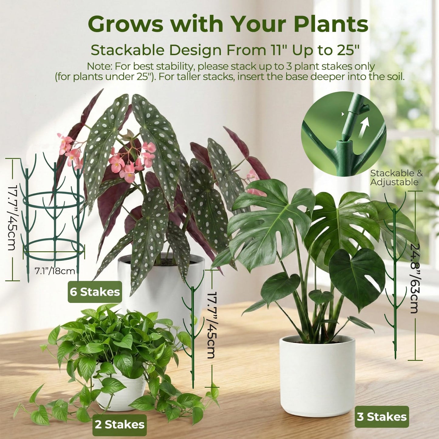 Monstera Plant Support Stakes Indoor - 20 Pack Stackable Garden Trellis for Potted Climbing Pothos Support - Durable All-in-One Tall Plant Sticks Pole for Modern Home Gardening (20 Pack)