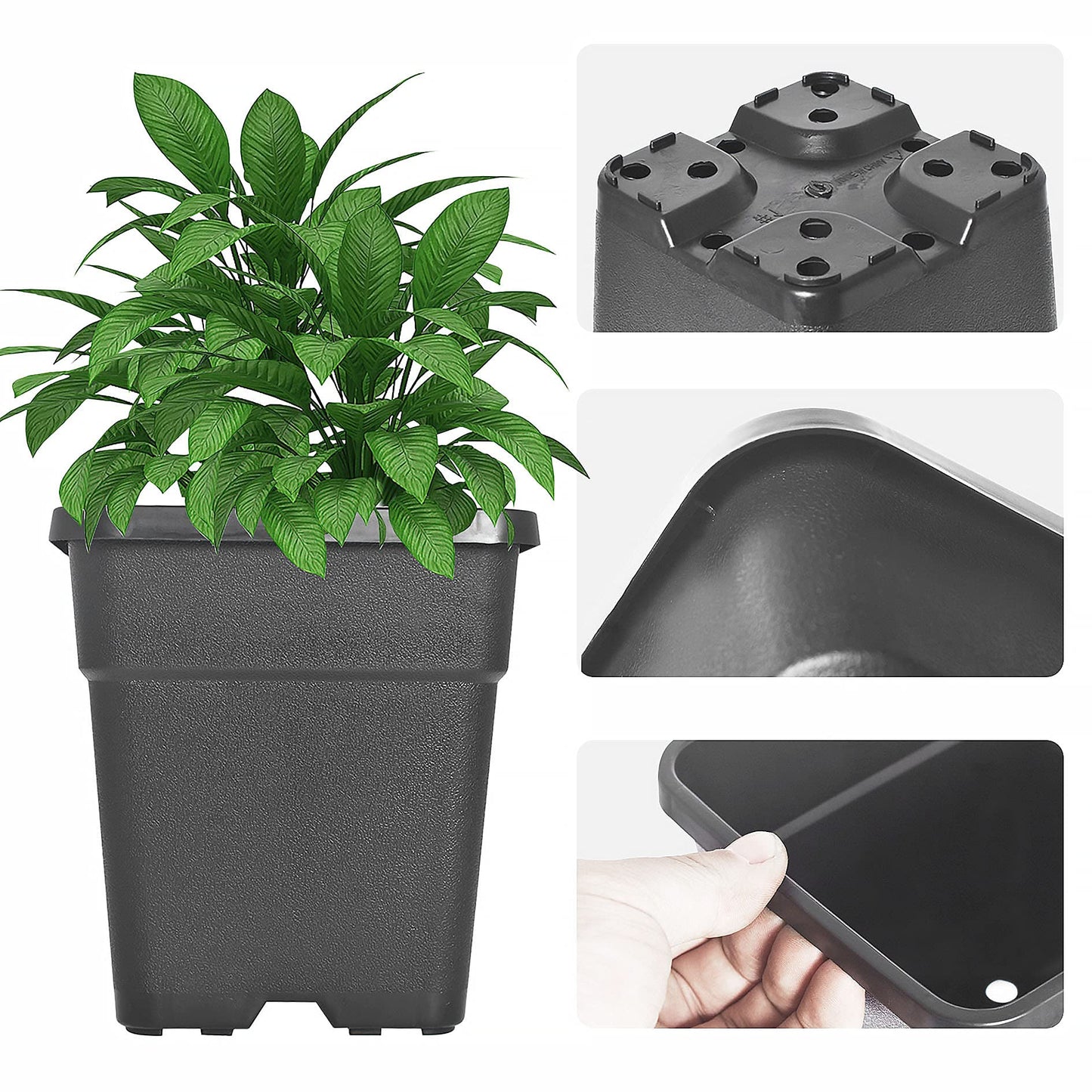 elfinrm Square Planter Nursery Pots 1.36 Gallon Pots for Plants, Injection Molded Plastic Nursery Pots, Plant Container 1.36 Gal 10-Pack