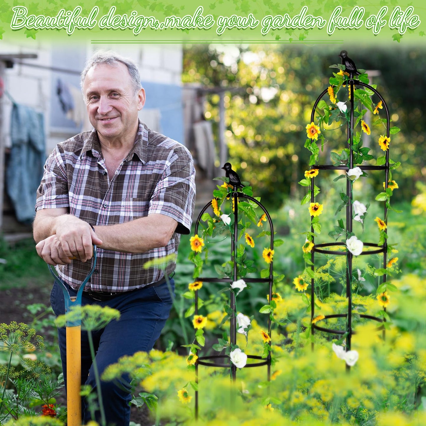 Sadnyy 2 Pack 7 ft Garden Trellis Obelisk for Rose Trellis Climbing Plants Outdoor Rustproof for Pots Tall Tower Plant Support Metal Garden Vines Flower Plants Support Outdoor Indoor (Black)