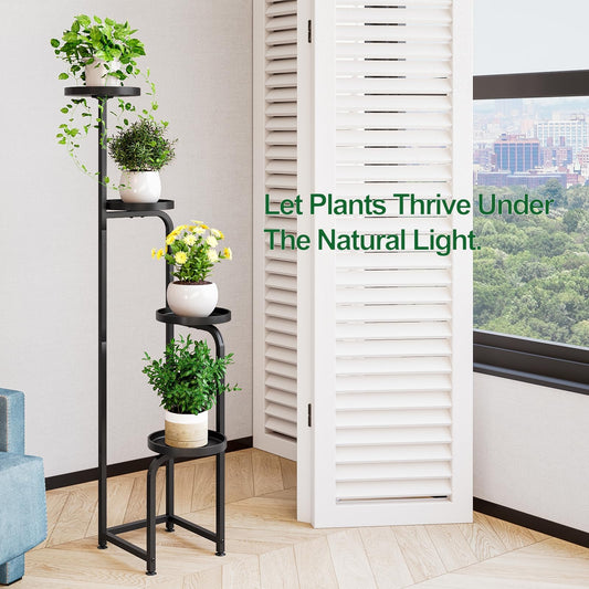 INGIORDAR Plant Stand Indoor Outdoor 4 Tier Metal Plant Shelf for Multiple Plants Corner Flower Holders for Living Room Balcony Bedroom Patio Garden, Black (Black, 4-Tier)