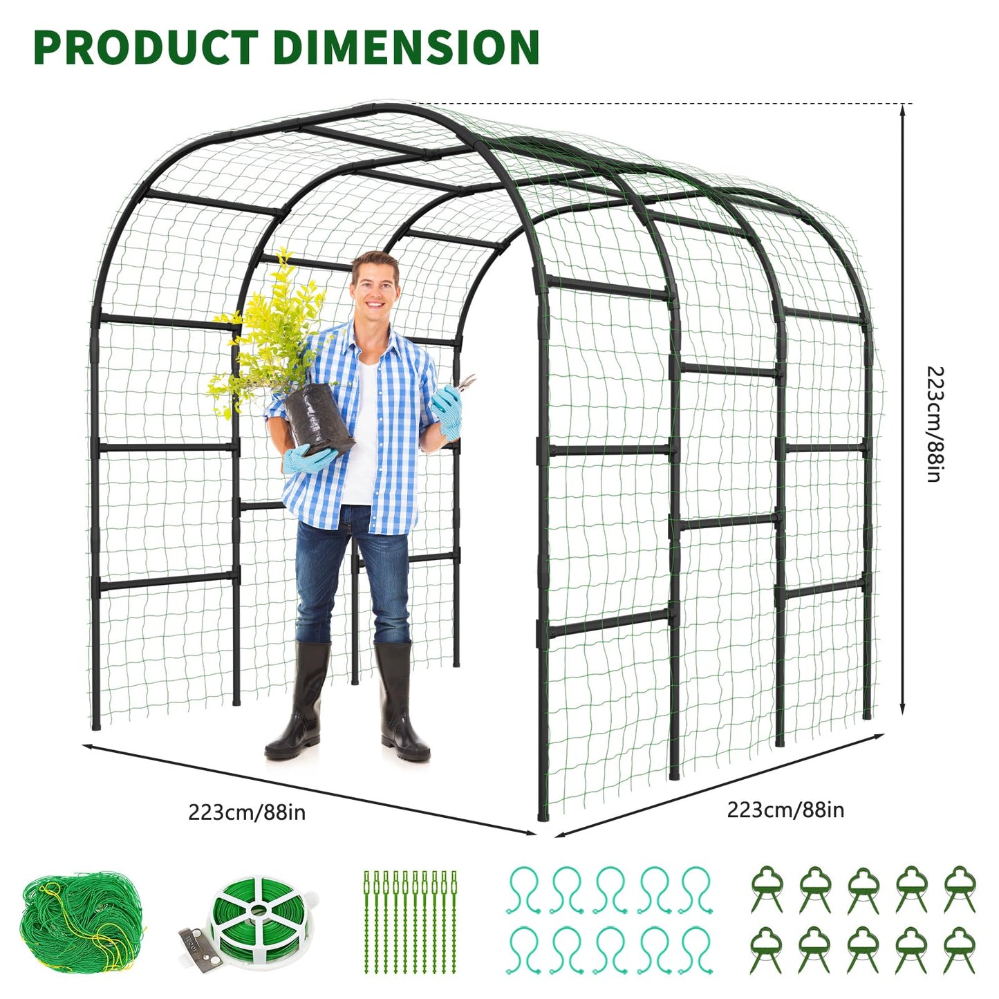 Tall Garden Arch Trellis for Climbing Plants, 88in Tall Metal Plant Support Trellis Archway for Climbing Plant Vegetables Cucumber, Outdoor Yard Lawn Garden Arch Tunnel Trellis