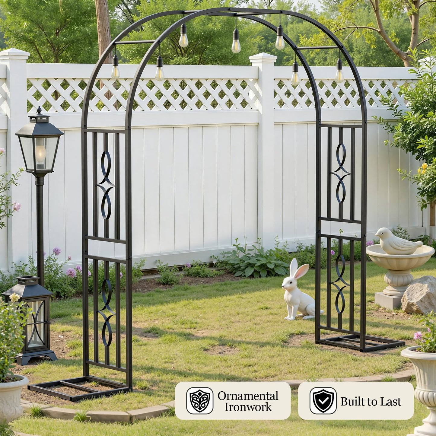 Metal Garden Arch, Heavy Duty Garden Trellis for Climbing Plants, with Enlarged Base for Stability, Perfect for Wedding Arches & Bridal Party Decorations, 71" W x 87" H