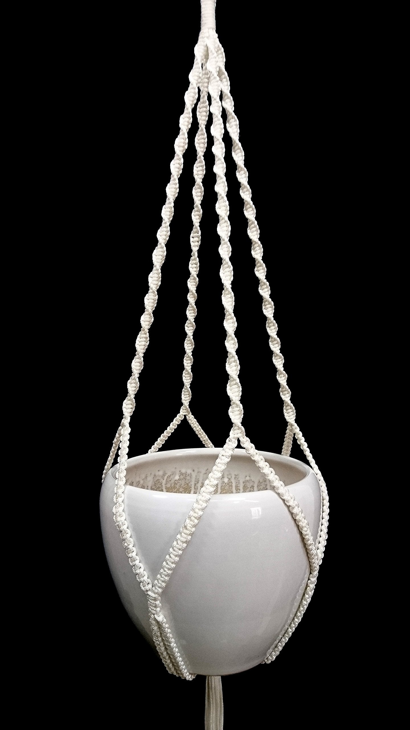 Hanpo 4 Legs Polypropylene Fiber Rope Macrame Plant Hanger Hanging Planter Holders Black& White Color, 48-inches for 10-12" Pot (White)