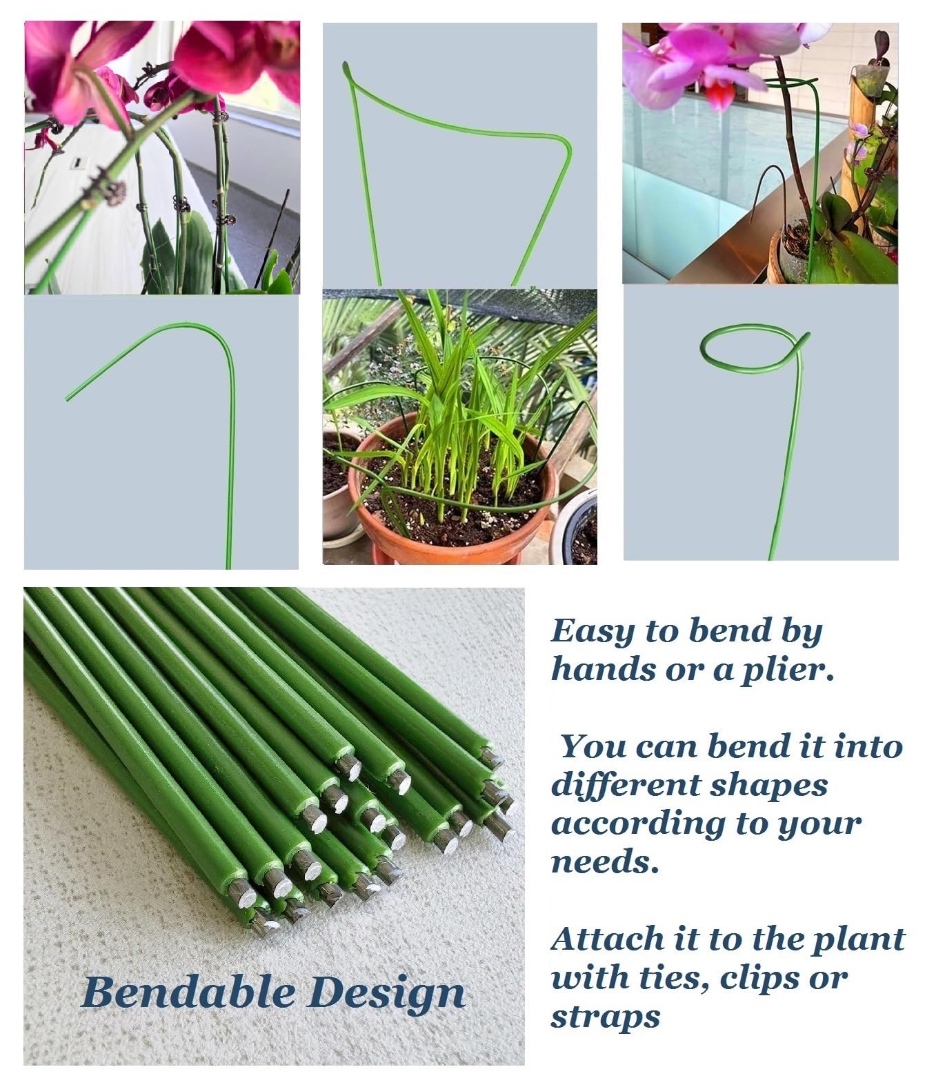 24 Inch Orchid Stakes Pack of 20, Plant Support Stake Bendable Plant Orichd Stick