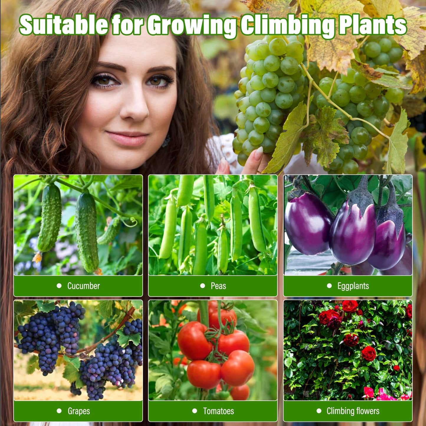 Cucumber Trellis for Raised Bed, Tall Metal Garden Trellis for Climbing Plants Outdoor with Netting, Gloves, Garden Tools, Trellis for Vegetables Plant Support Peas Fruit Flower Grape