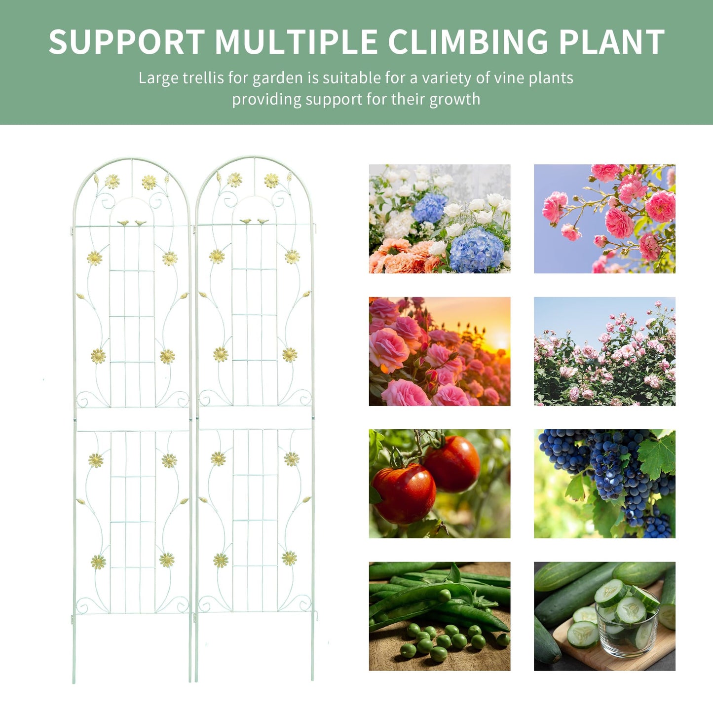 2 Pack Garden Trellis for Climbing Plants 86.7'' x 19.7''，Yellow Metal Garden Trellis，Heavy Duty Rustproof Plant Trellis for Potted Plant Support Tall Wall Trellis for Rose Vegetable Cucumber