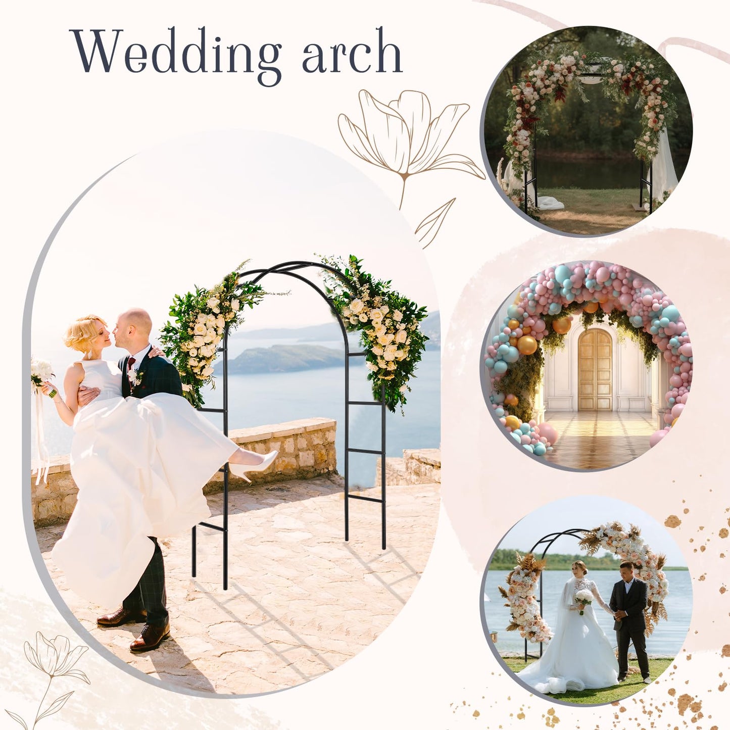 Gisafai 3 Pcs Metal Garden Arch Trellis Wedding Arches Pergola Arbor 7.9 Ft, Two Way Assemble, Durable Wedding Trellis Archway for Climbing Plants Outdoor Bridal Party Decoration (Black)