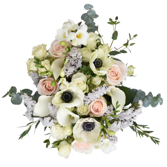 Serene Serenade | White Sympathy Arrangement with Vase | Arabella Bouquets | Real Fresh Flowers for Delivery, Birthday, Congratulations, Anniversary, Thank You, Get Well