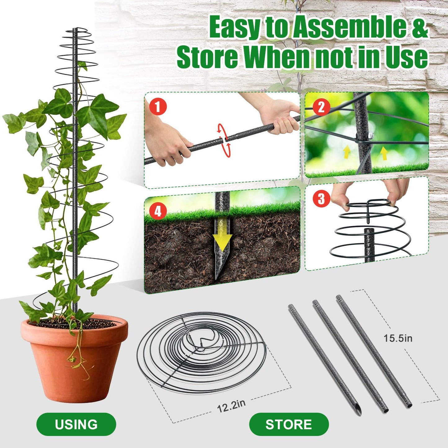 2 Pack Spiral Metal Garden Trellis for Climbing Plants Outdoor Indoor - 44" Adjustable Plant Support Tower with Center Pole, for Outdoor Garden, Raised Bed, Backyard, House Flower Pots & Planters