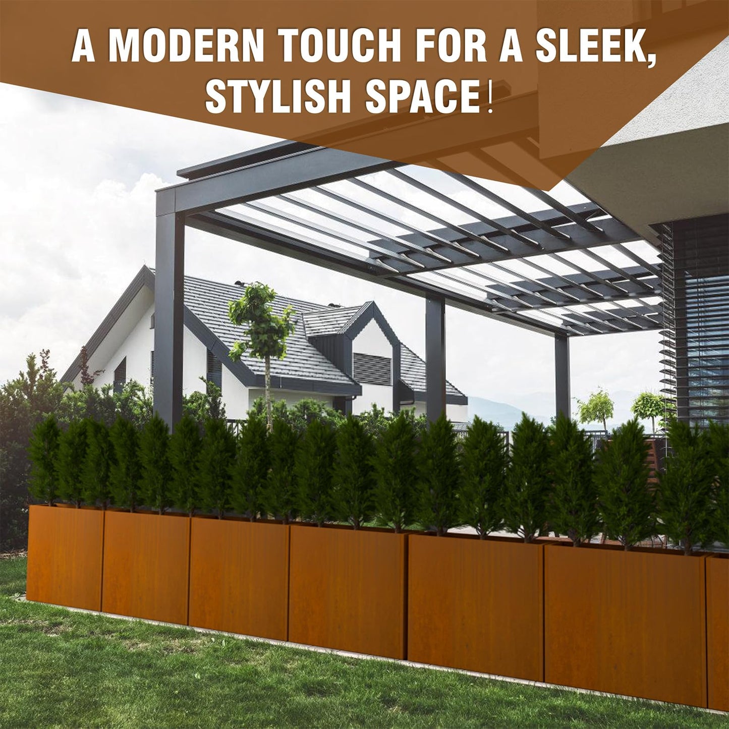 WIZWERK Modern Metal Planter Box 36" L x 9" W x 26" H – Rectangular Cor-Ten Steel Raised Garden Bed with Drainage Holes & Removable Shelf – Outdoor & Indoor Flower Planter for Patio, Yard & Porch