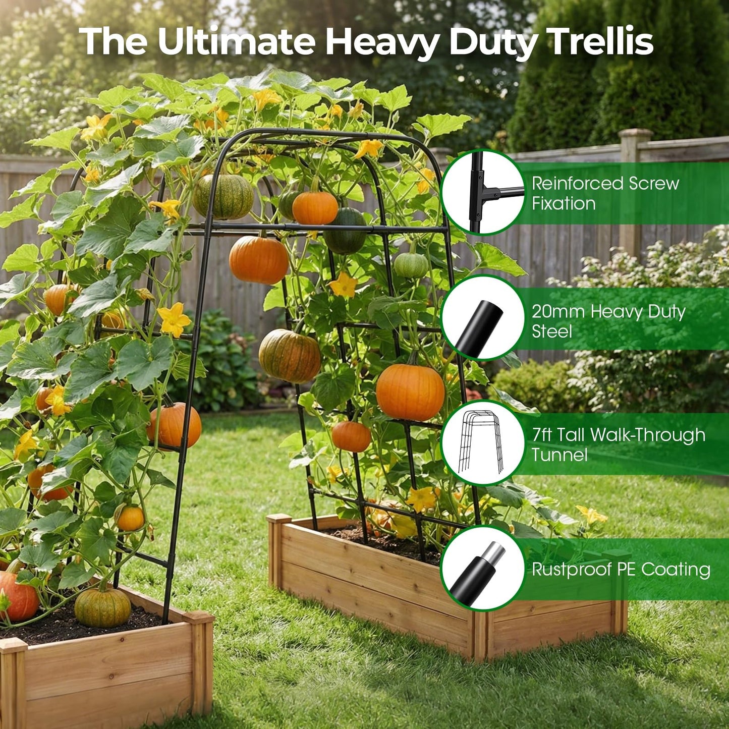 Garden Arch Trellis for Climbing Plants (83" H x 57" L), Metal Cucumber & Tomato Cage, Rustproof Walk-Through Tunnel Support for Pumpkin, Squash, Melon & Rose